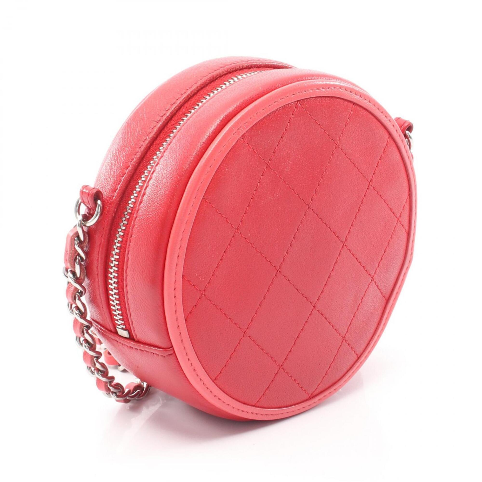Chanel Pink Red Color Leather Handbag Shoulder Bag (Pre-Owned)