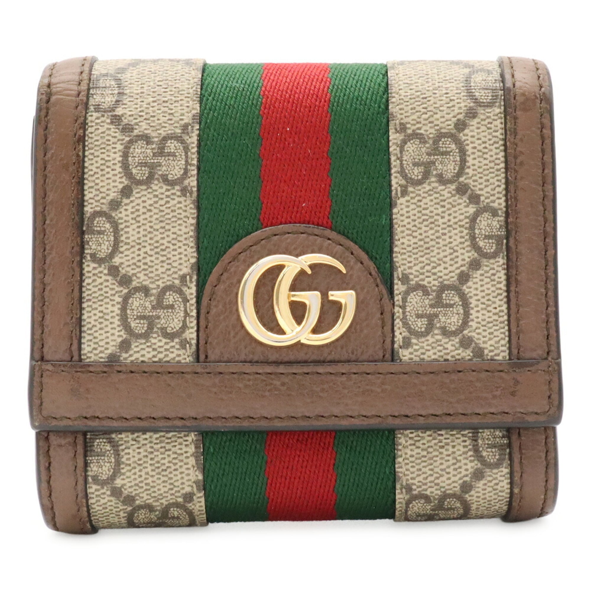 Gucci Beige Brown Green Red Color Gg Supreme Canvas Leather Wallet (Bi-Fold) (Pre-Owned)