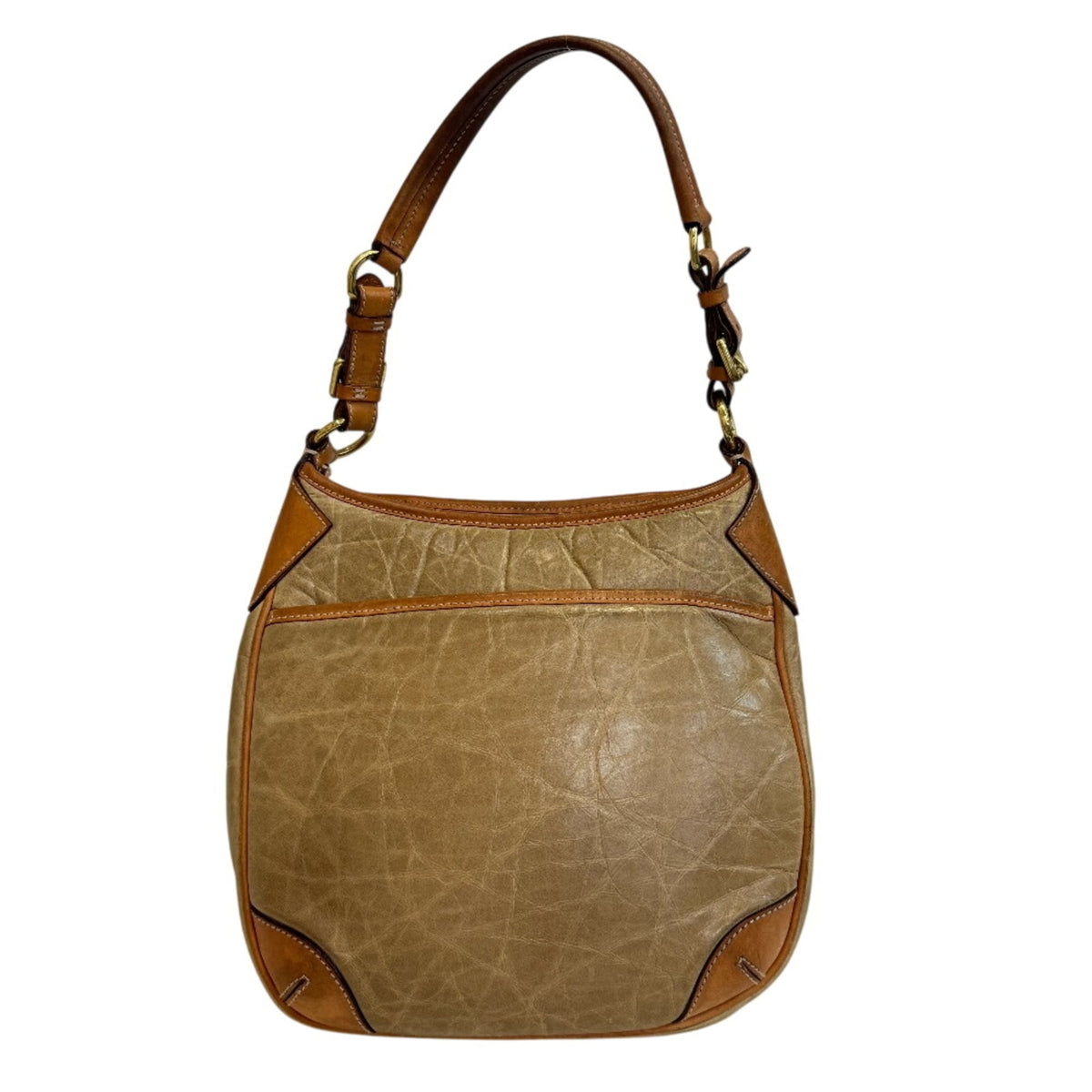 Hunting World Beige Beige Brown Leather Nylon Shoulder Bag (Pre-Owned)