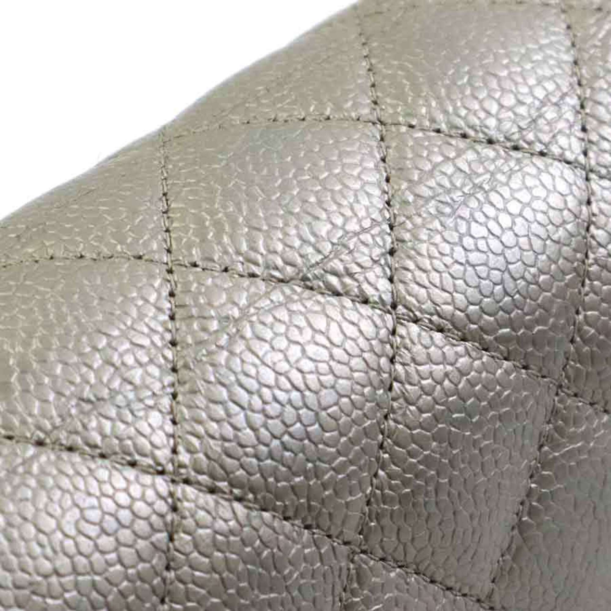Chanel Metallic Gray Grained Calfskin Shoulder Bag (Pre-Owned)