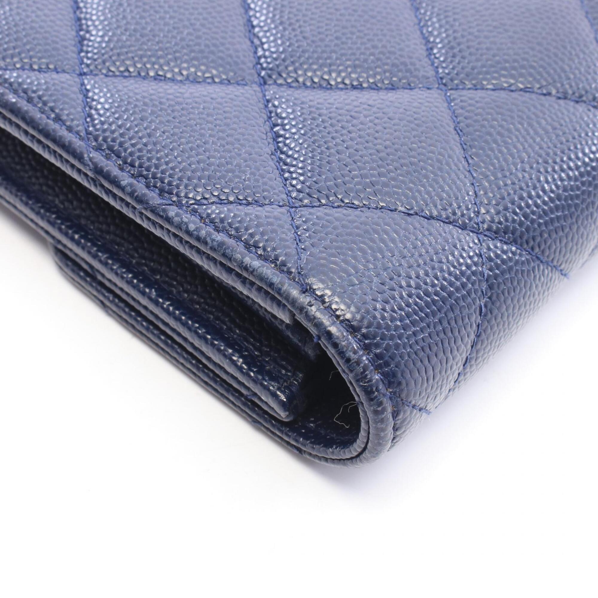 Chanel Navy Grained Calfskin Long Wallet (Bi-Fold) (Pre-Owned)