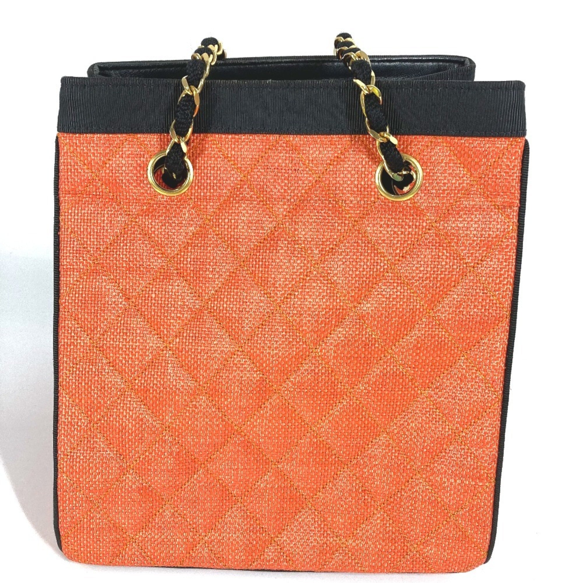 Chanel Matelasse Black Orange Straw Leather Shoulder Bag Tote Bag (Pre-Owned)