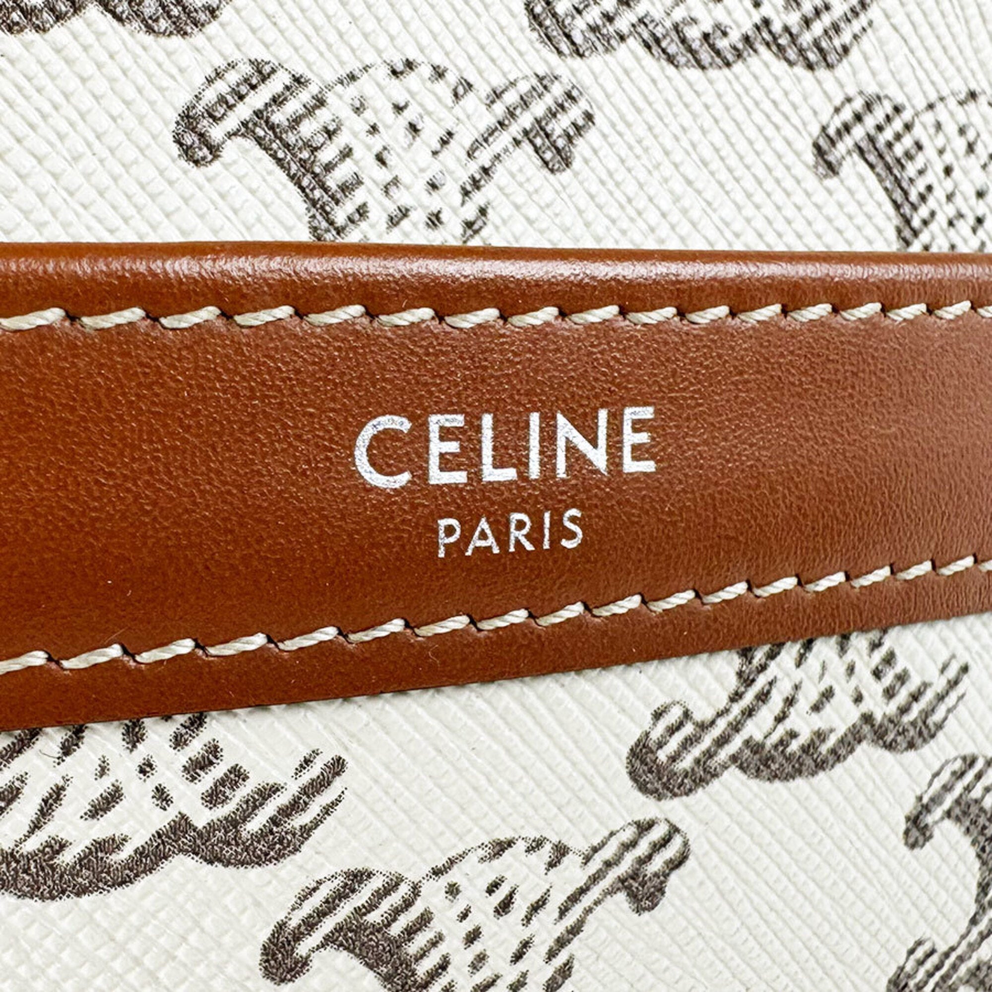Celine Brown Ivory Coated Canvas Leather Shoulder Bag (Pre-Owned)