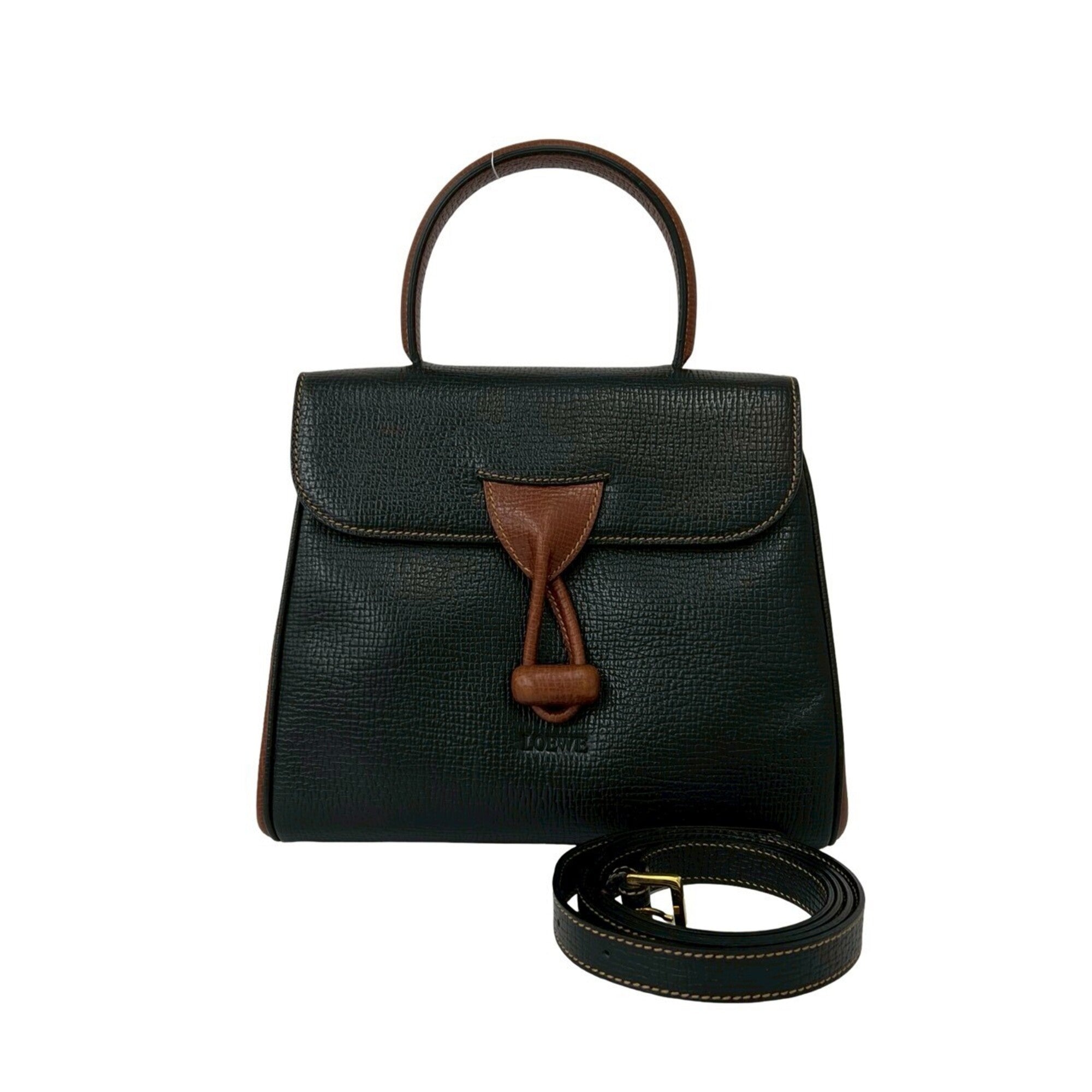Loewe Black Brown Leather Handbag Shoulder Bag (Pre-Owned)