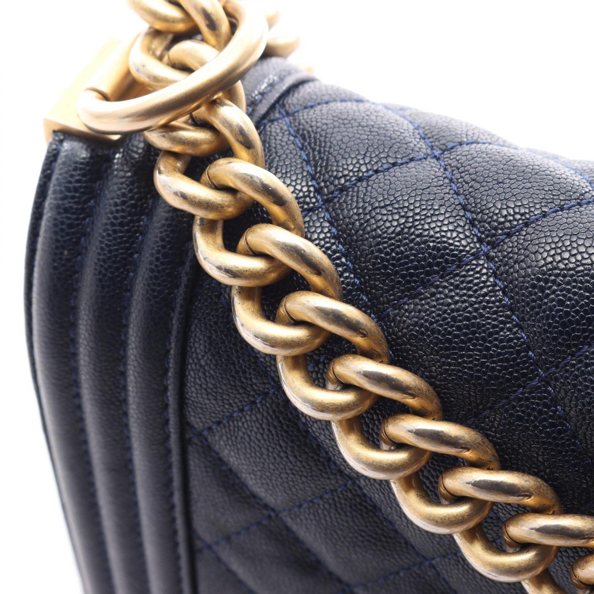 Chanel Navy Grained Calfskin Handbag Shoulder Bag (Pre-Owned)