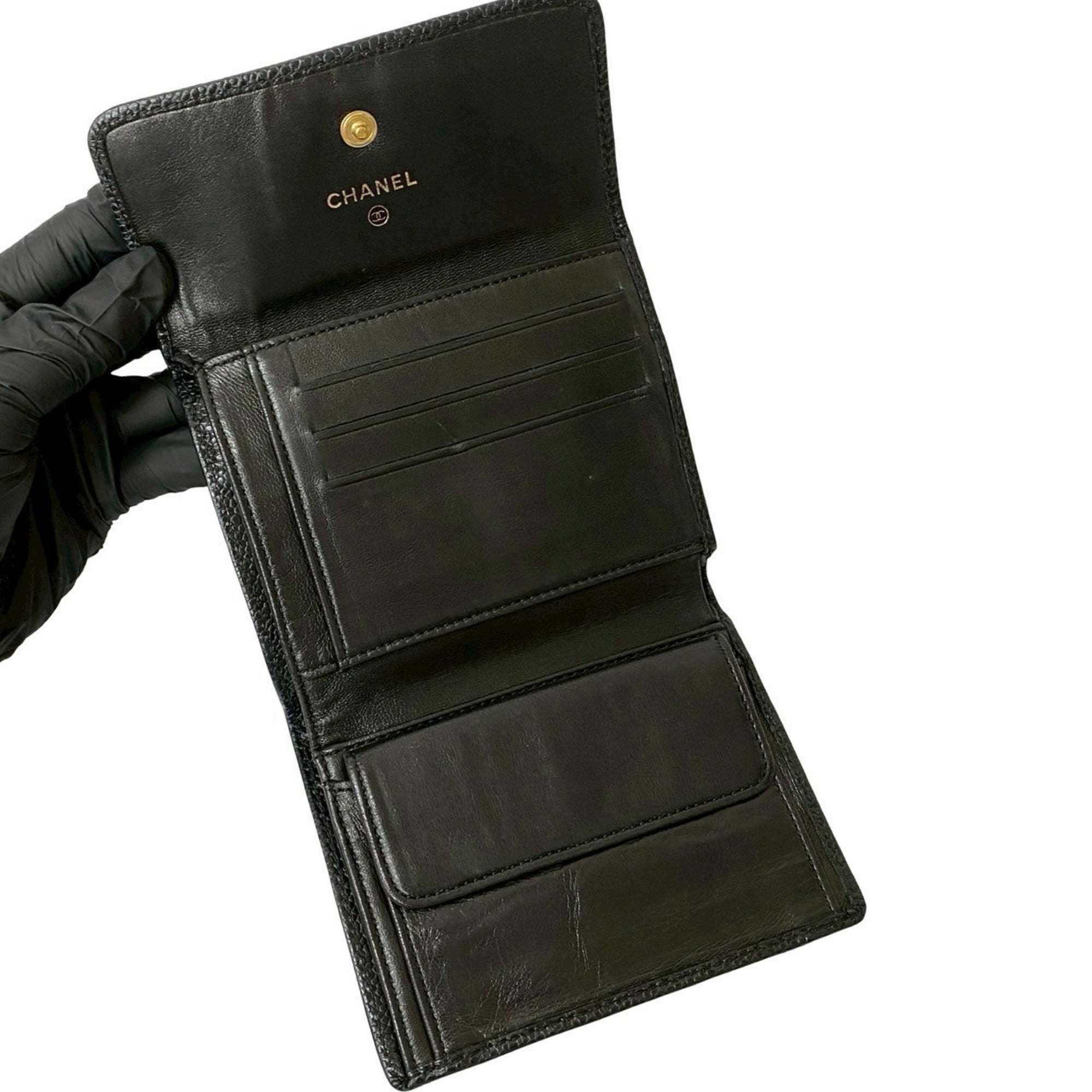 Chanel Black Grained Calfskin Wallet (Tri-Fold) (Pre-Owned)