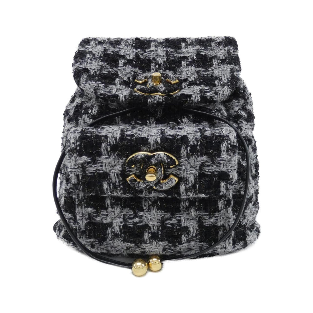 Chanel Black Gray Wool Tweed Backpack (Pre-Owned)