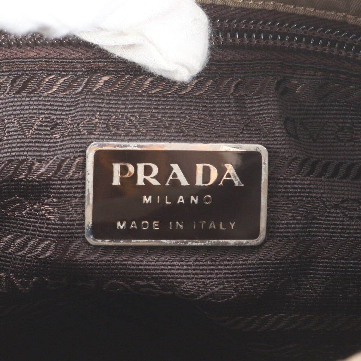 Prada Khaki Leather Nylon Messenger Bag Shoulder Bag (Pre-Owned)