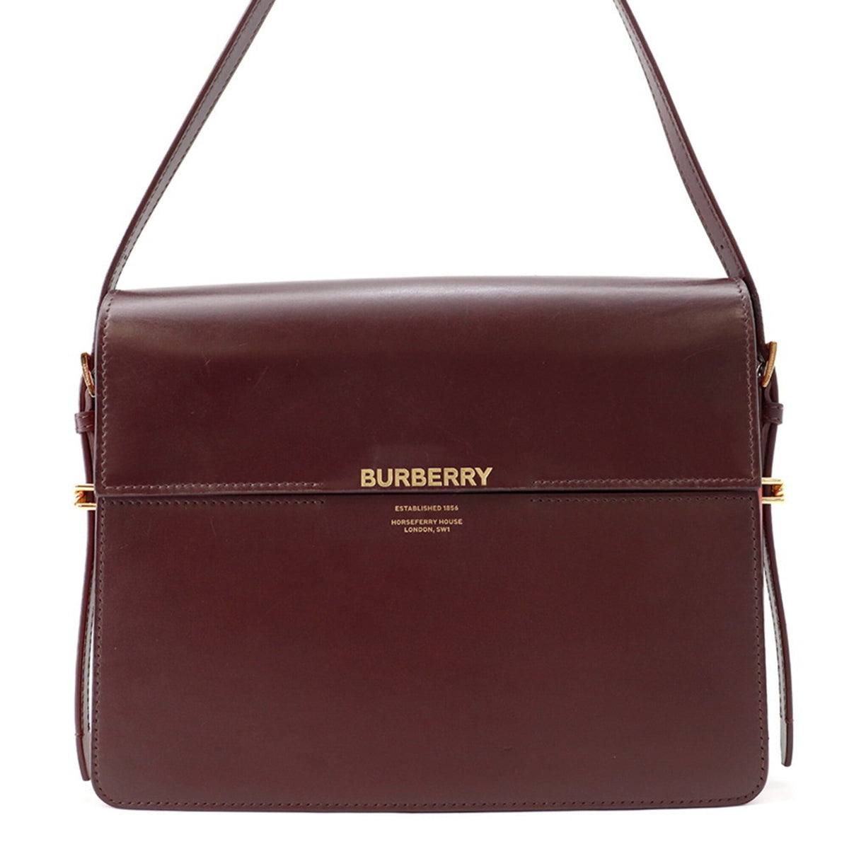Burberry Bordeaux Red Color Leather Shoulder Bag (Pre-Owned)