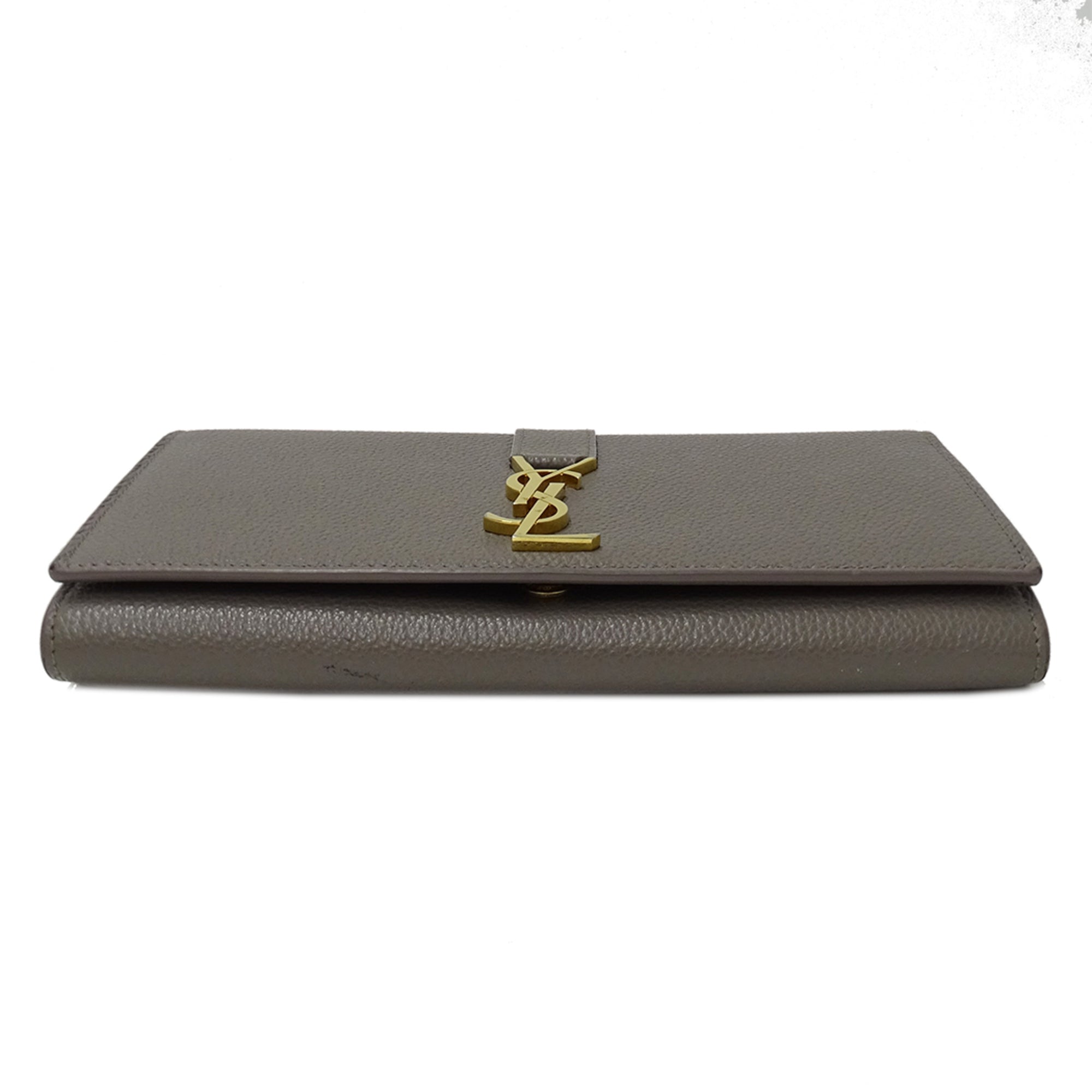 Saint Laurent Gray Leather Long Wallet (Bi-Fold) (Pre-Owned)