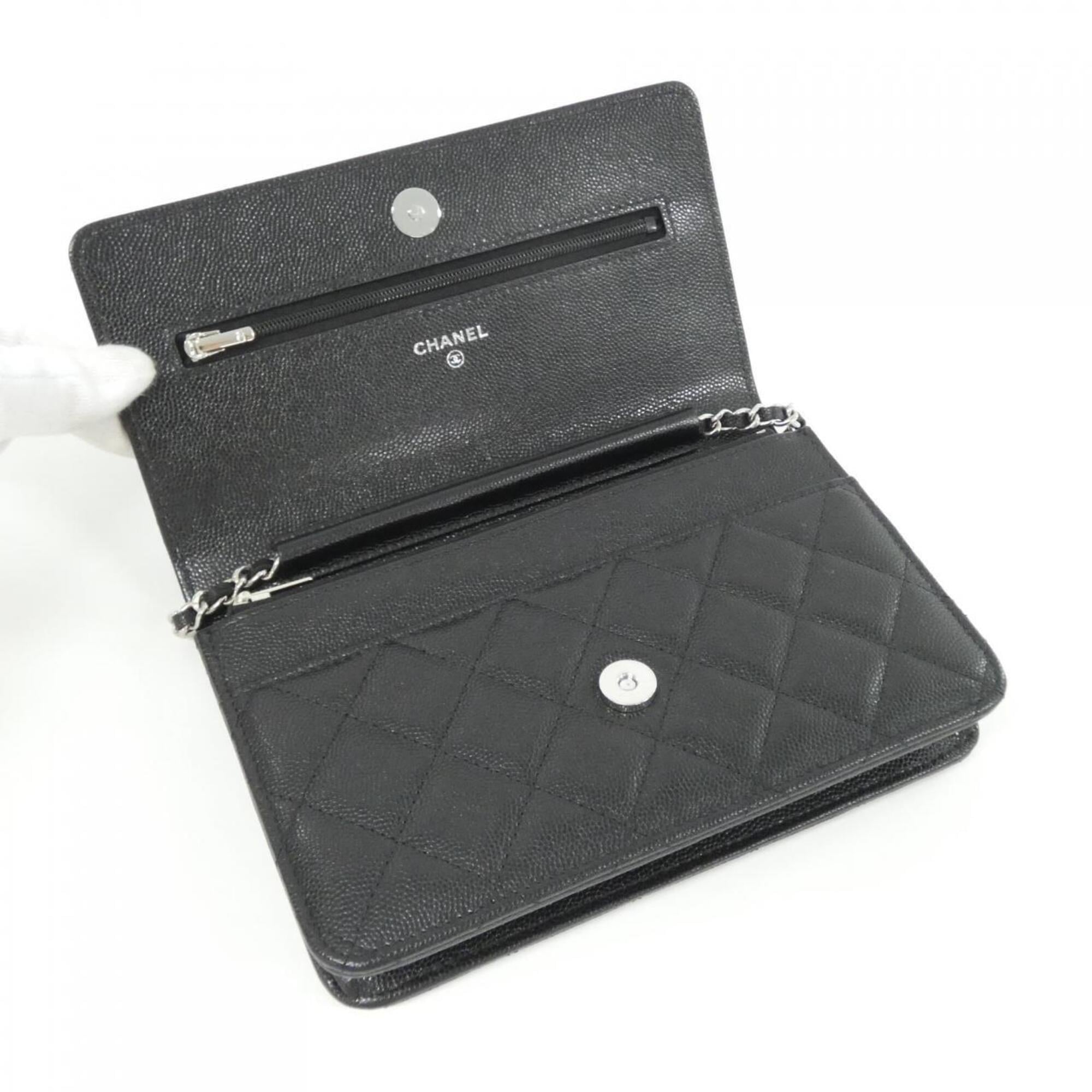 Chanel Black Grained Calfskin Chain/Shoulder Wallet (Pre-Owned)