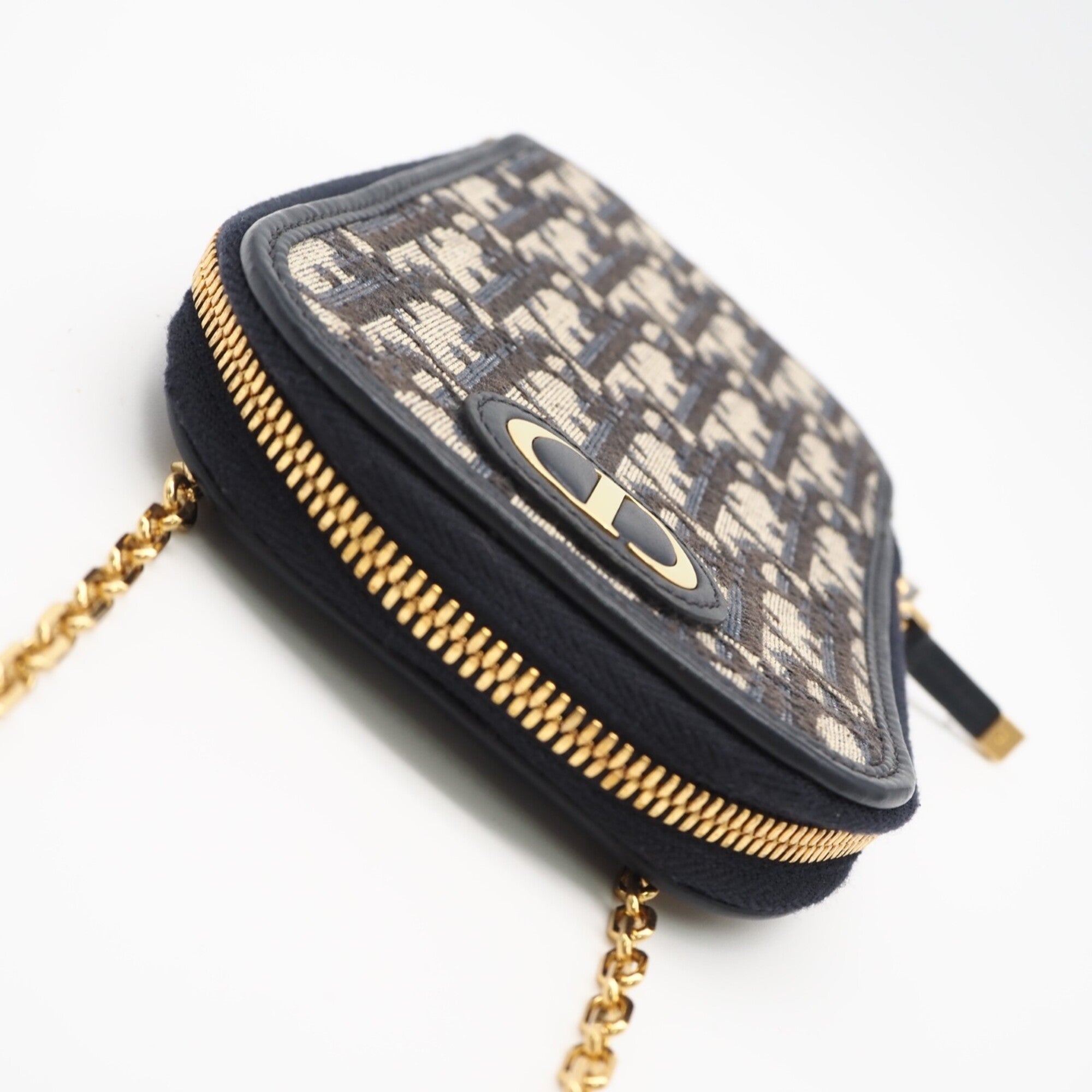 Christian Dior Beige Navy Canvas Leather Shoulder Bag (Pre-Owned)