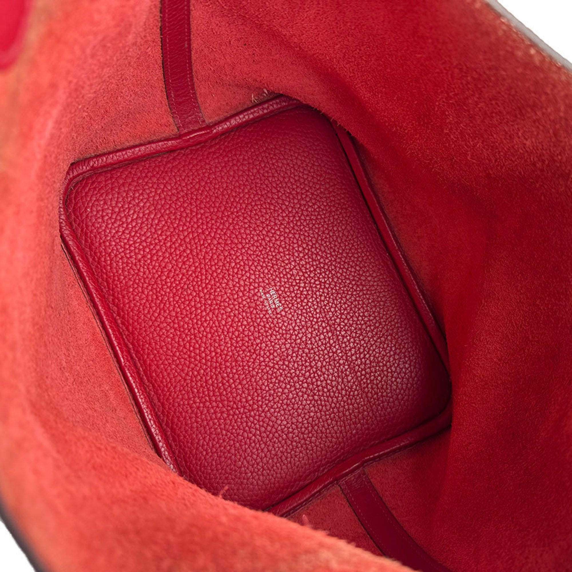 Hermes Rouge Casaque Taurillon Clemence Leather Handbag (Pre-Owned)