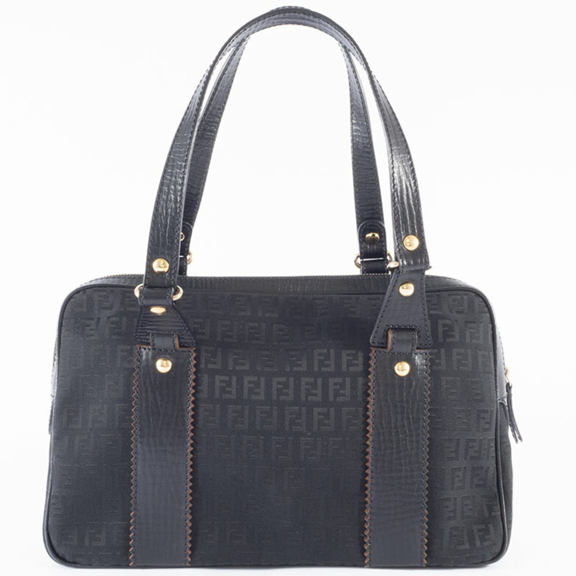 Fendi Zucca Black Canvas Leather Handbag (Pre-Owned)