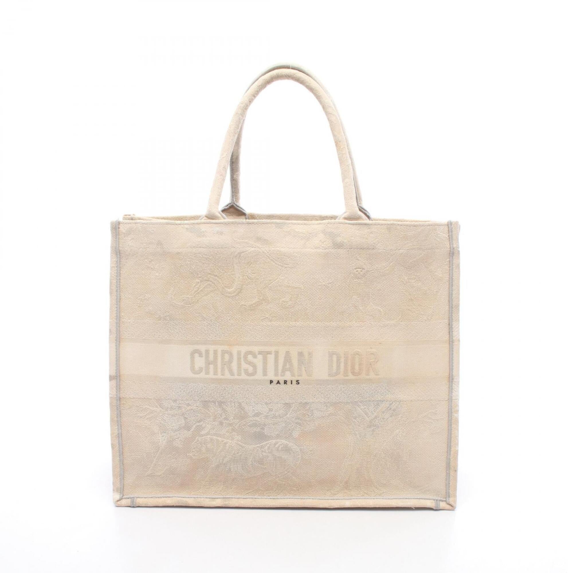 Christian Dior Gray Ivory Canvas Handbag Tote Bag (Pre-Owned)