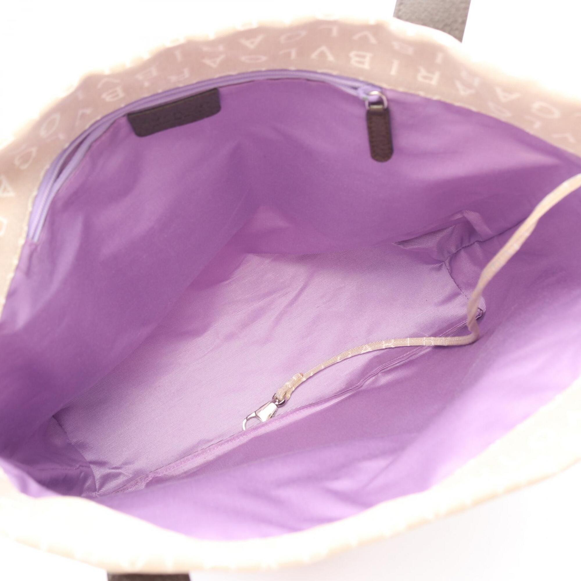 Bvlgari Beige Brown Canvas Leather Handbag Tote Bag (Pre-Owned)