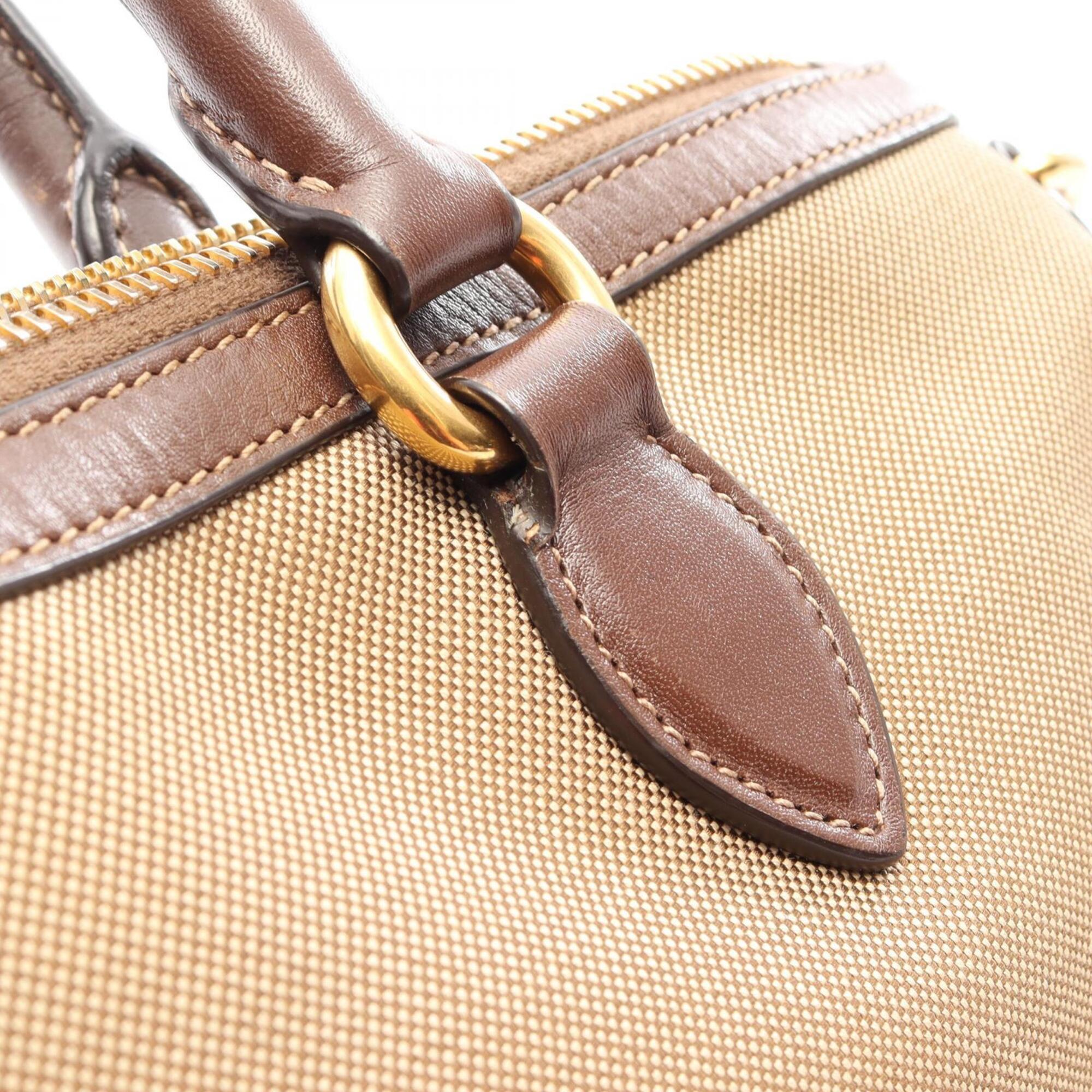 Prada Beige Brown Canvas Leather Handbag (Pre-Owned)