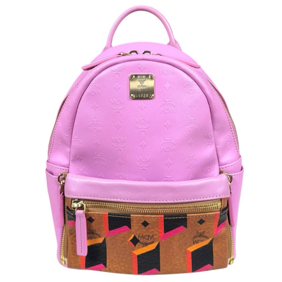 Mcm Visetos Brown Pink Coated Canvas Pvc Backpack Pouch (Pre-Owned)