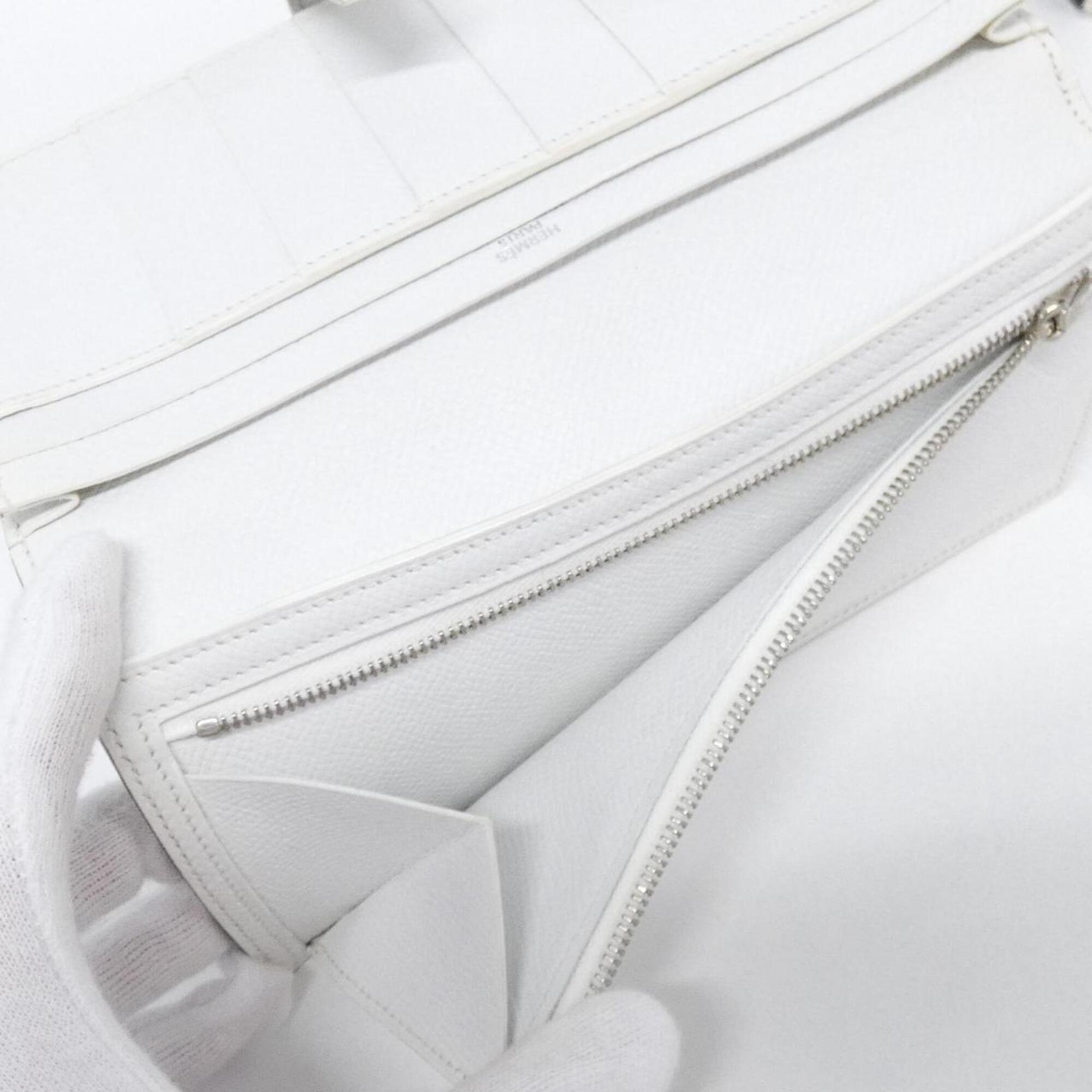 Hermes Etoupe Gray Soufre White Epsom Leather Long Wallet (Bi-Fold) (Pre-Owned)