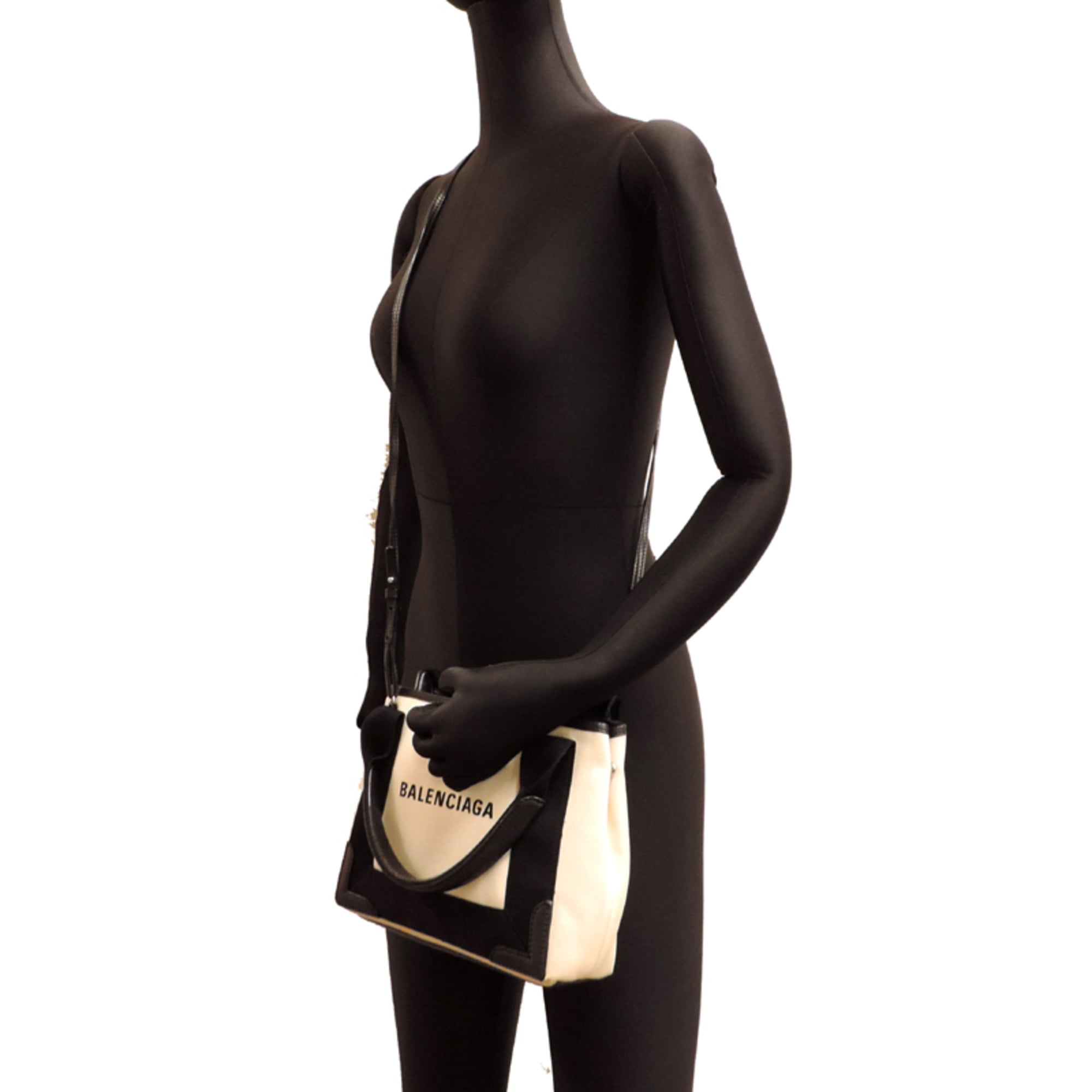 Balenciaga Black White Canvas Leather Handbag Pouch (Pre-Owned)