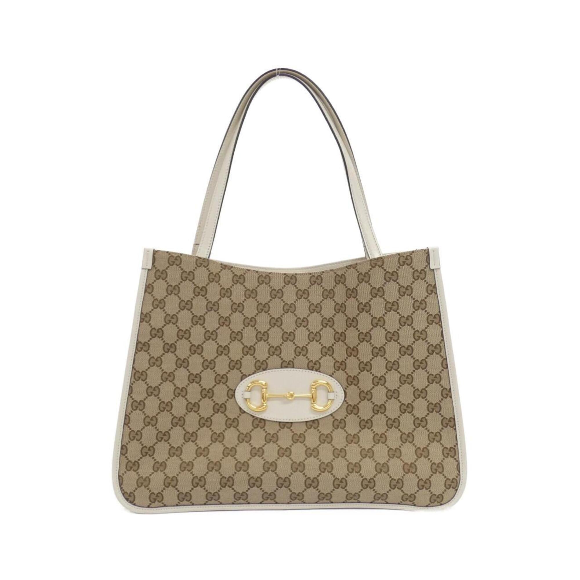 Gucci Beige White Gg Canvas Leather Handbag (Pre-Owned)