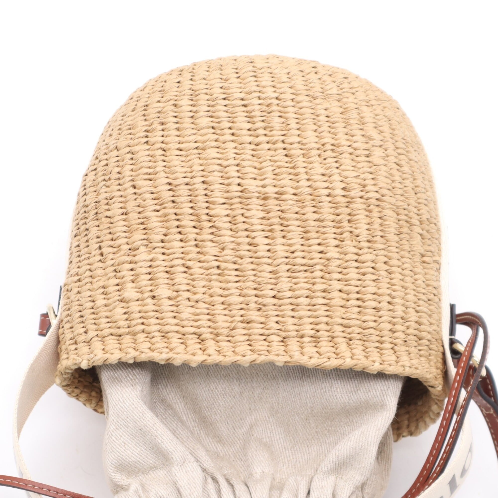 Chloé Beige Brown Raffia Linen Basket Shoulder Bag (Pre-Owned)