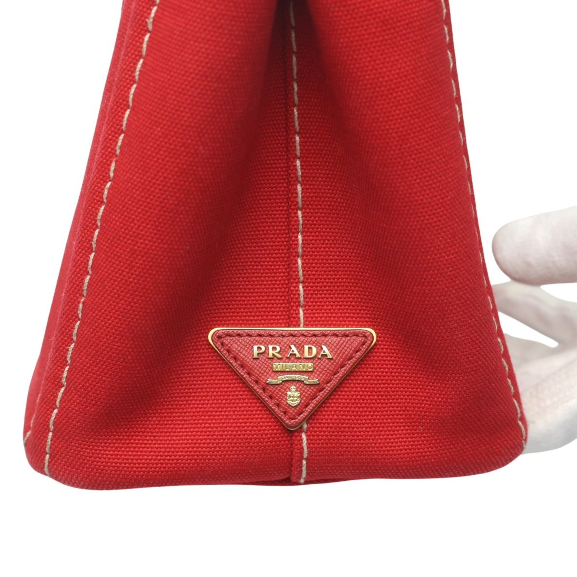 Prada Red Color Canvas Tote Bag (Pre-Owned)