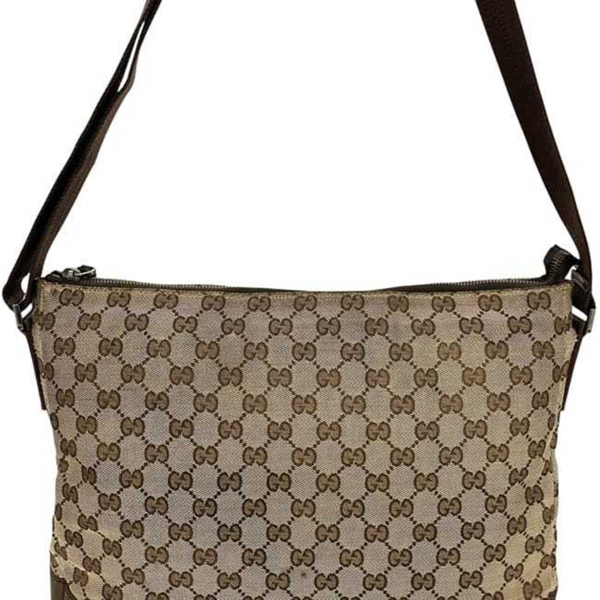 Gucci Beige Brown Gg Canvas Leather Shoulder Bag (Pre-Owned)