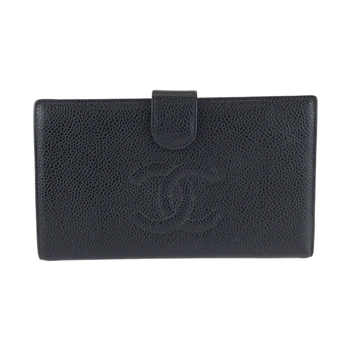 Chanel Black Leather Middle Wallet (Bi-Fold) (Pre-Owned)