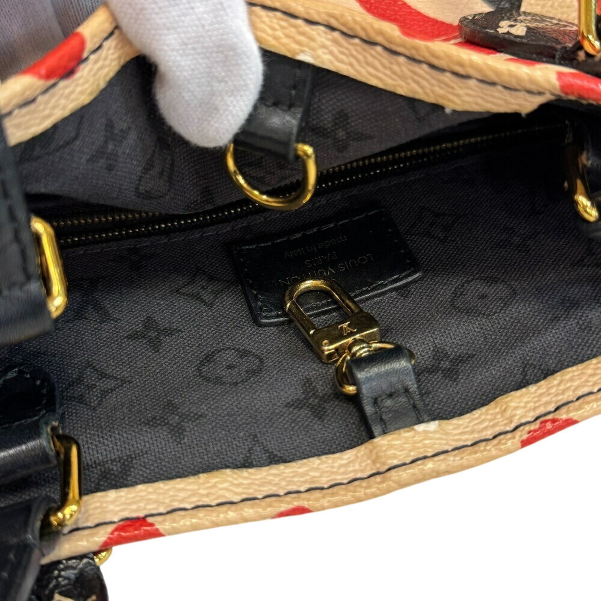 Louis Vuitton Beige Black Multi-Color Red Color Leather Handbag Shoulder Bag Tote Bag (Pre-Owned)
