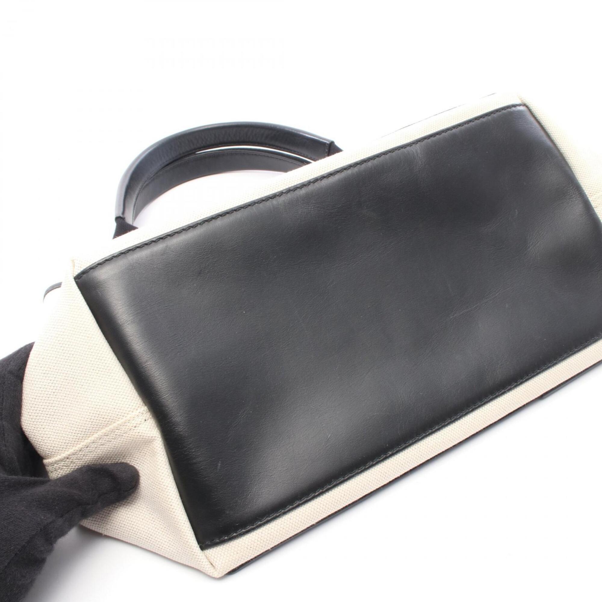 Balenciaga Black White Canvas Leather Handbag Pouch Tote Bag (Pre-Owned)