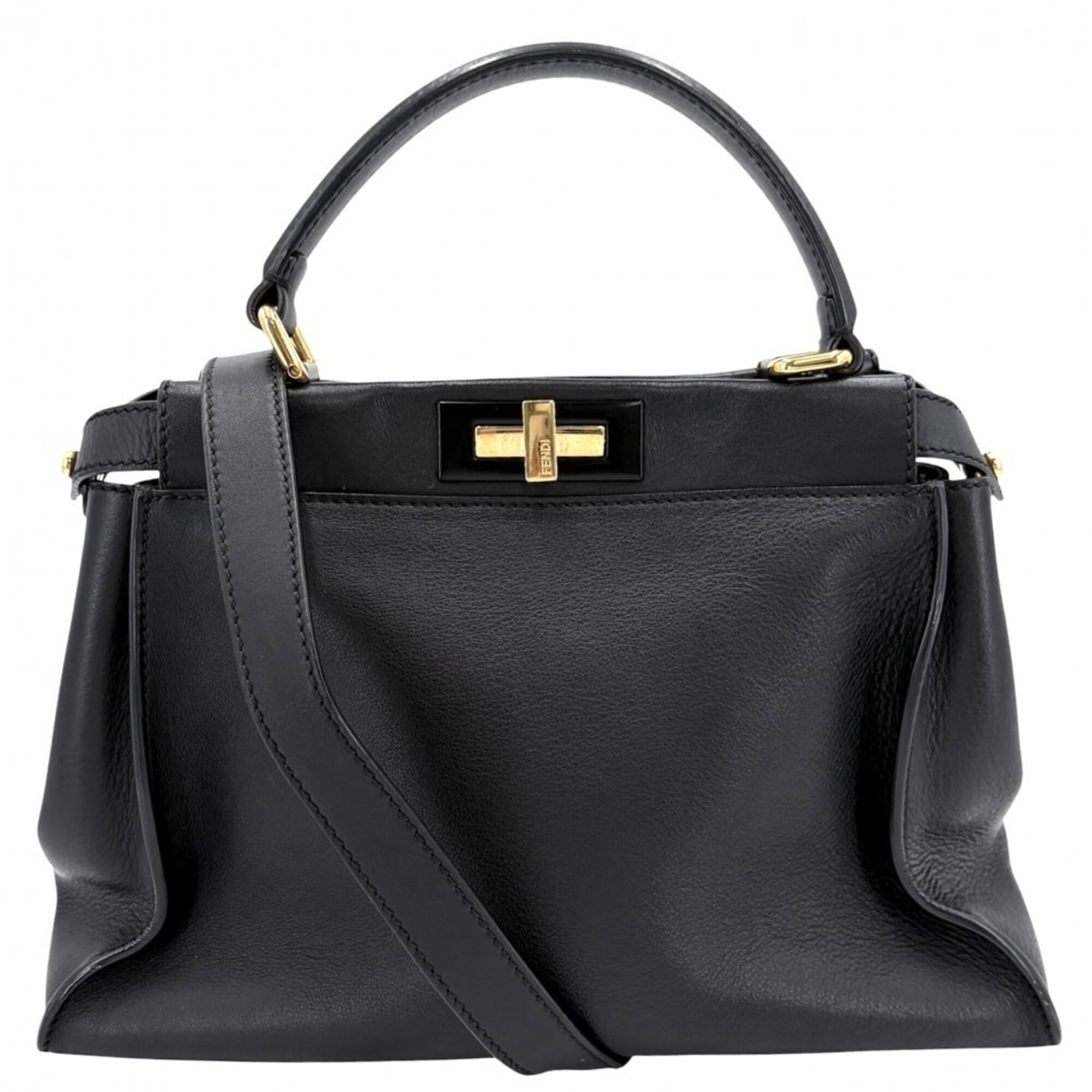 Fendi Peekaboo Black Leather Handbag Shoulder Bag (Pre-Owned)