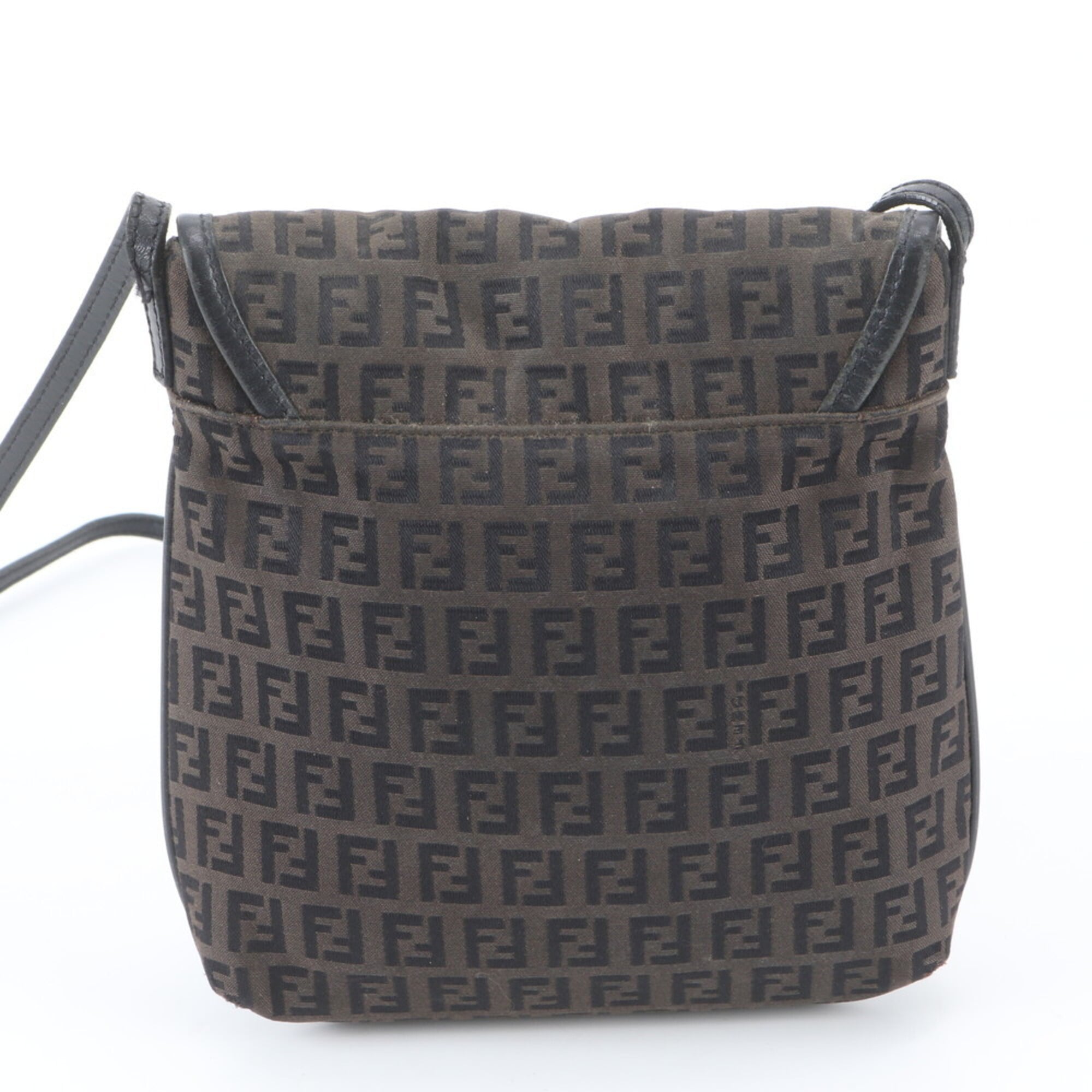 Fendi Black Brown Leather Canvas Crossbody Bag Shoulder Bag (Pre-Owned)