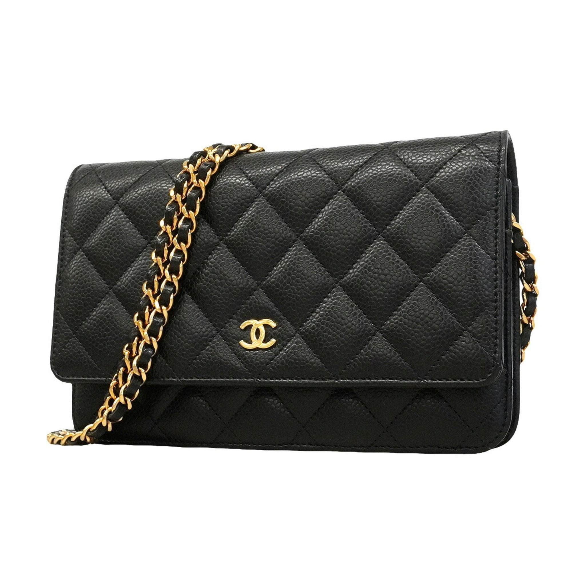 Chanel Black Grained Calfskin Chain/Shoulder Wallet (Pre-Owned)