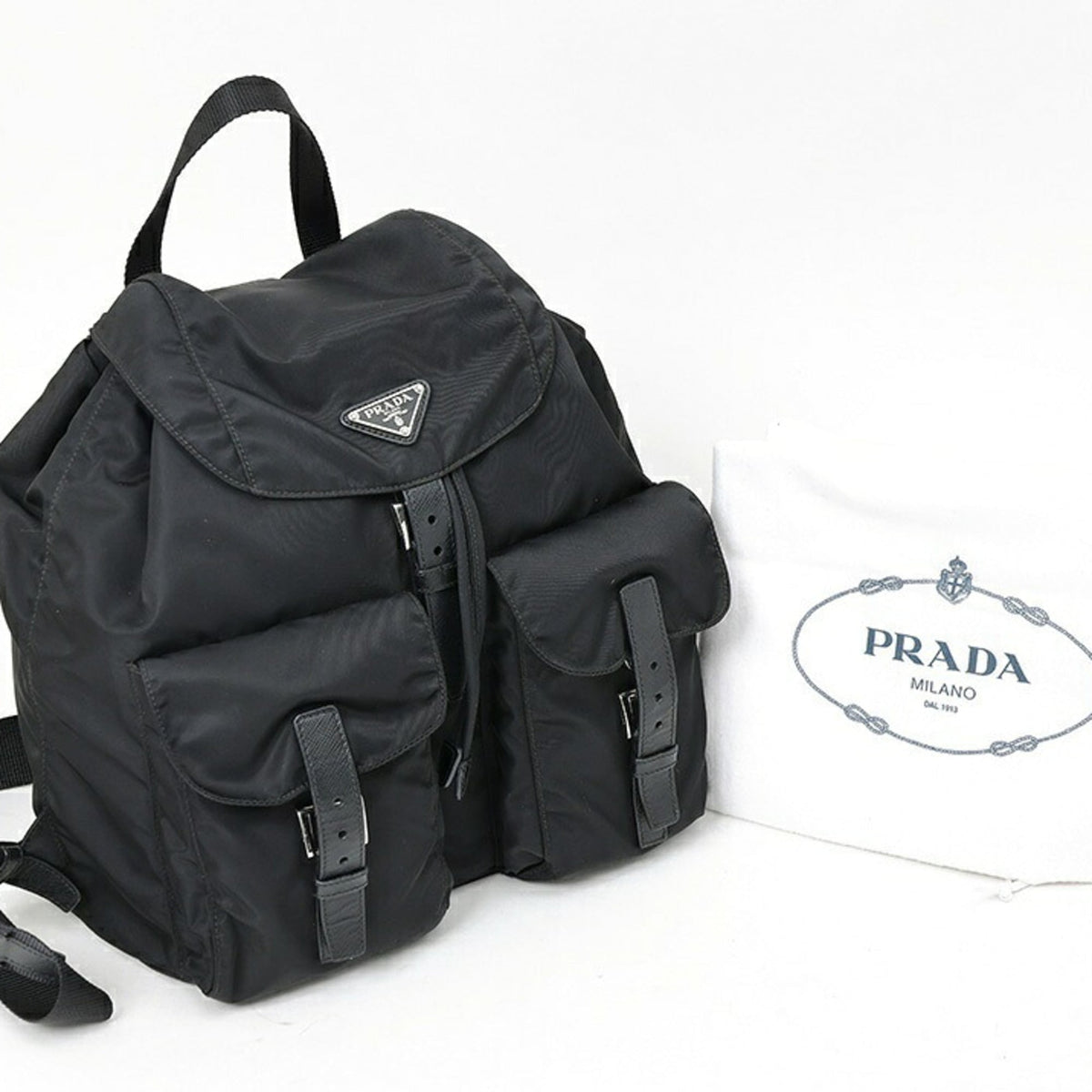 Prada Black Leather Fabric Backpack (Pre-Owned)