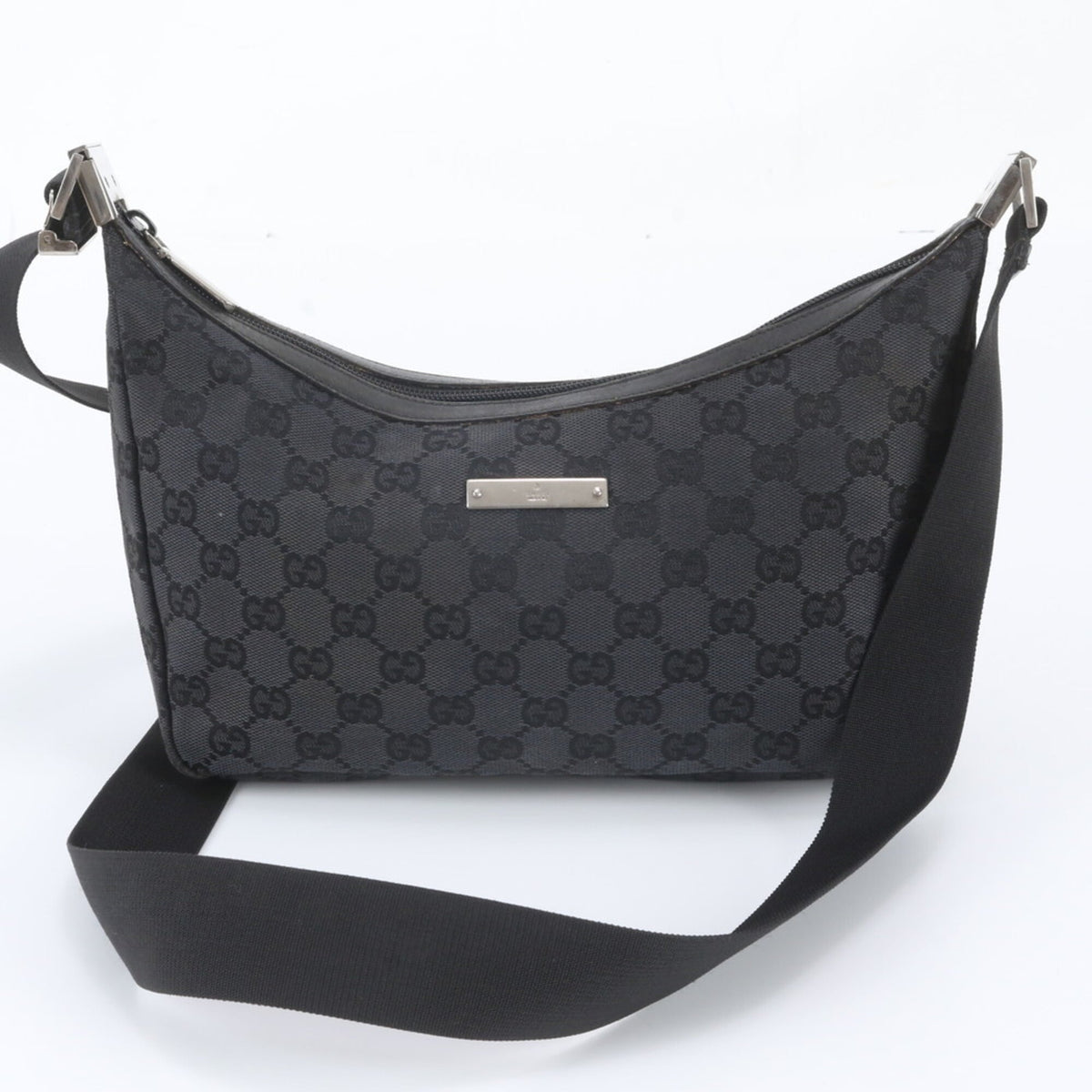 Gucci Black Leather Canvas Crossbody Bag Shoulder Bag (Pre-Owned)