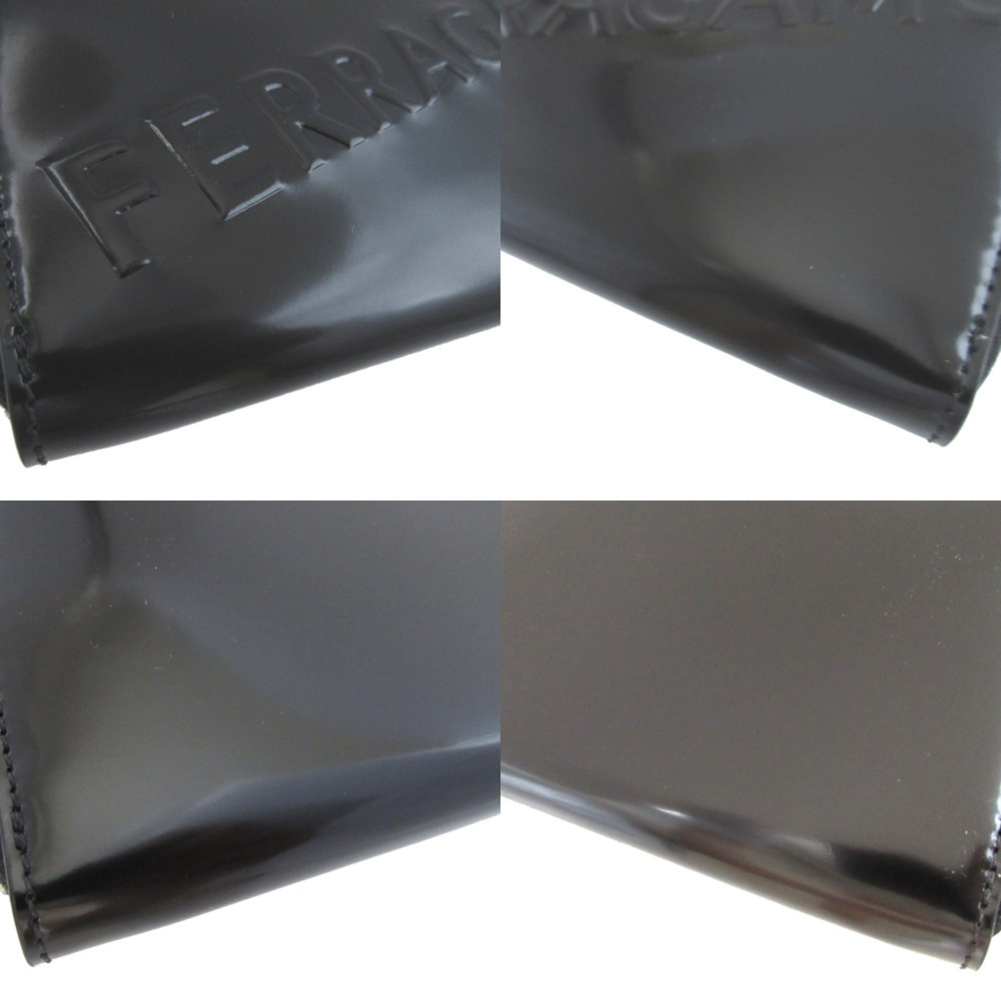 Salvatore Ferragamo Black Patent Leather Long Wallet (Bi-Fold) (Pre-Owned)