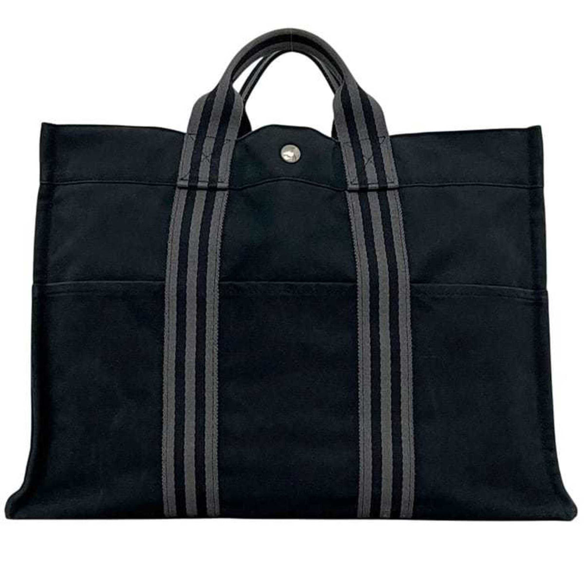 Hermes Fourre Tout Black Gray Cotton Canvas Tote Bag (Pre-Owned)
