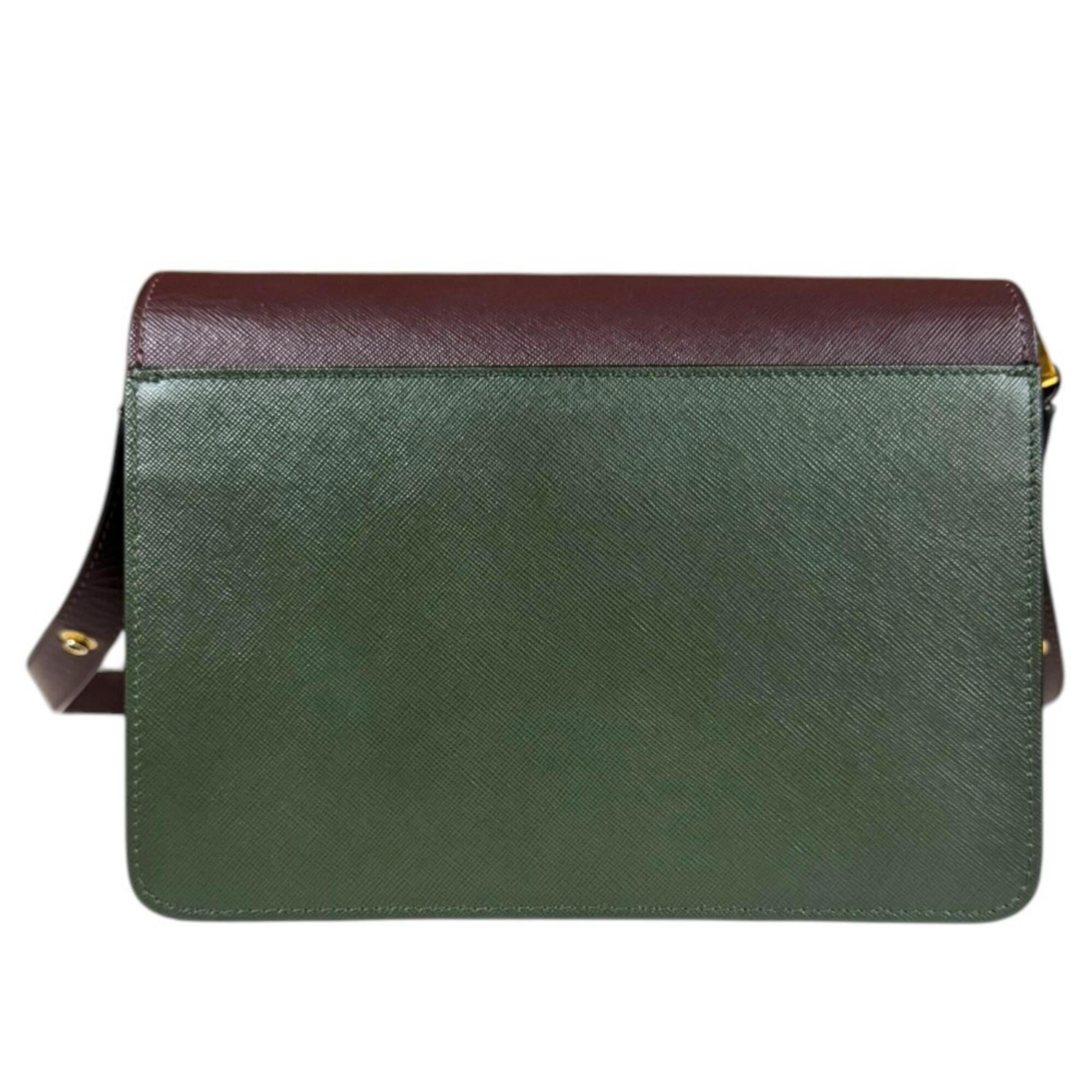 Marni Brown Green Navy Leather Shoulder Bag (Pre-Owned)