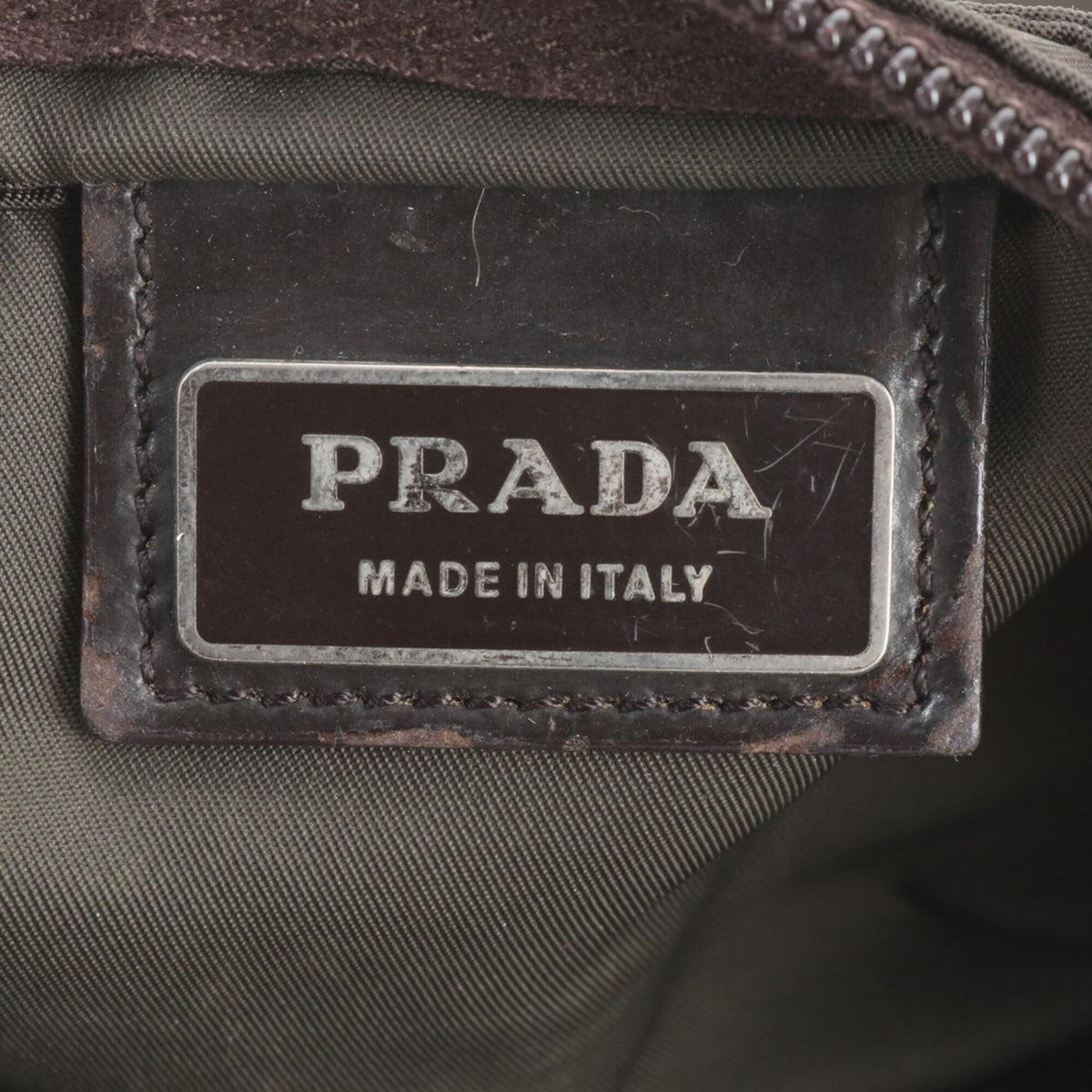 Prada Khaki Leather Nylon Messenger Bag Shoulder Bag (Pre-Owned)