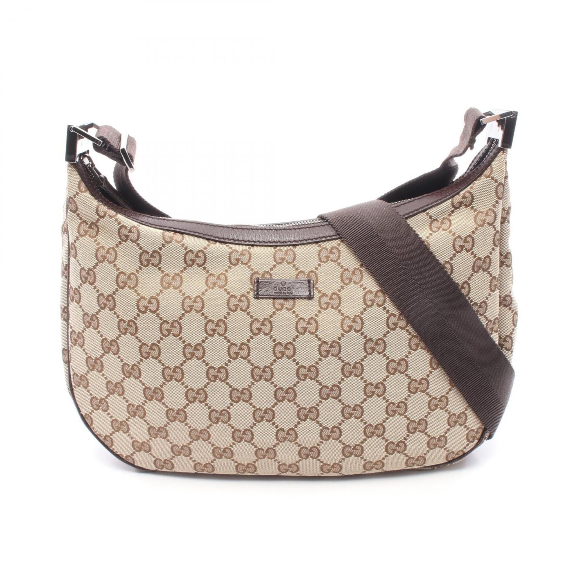 Gucci Beige Brown Canvas Leather Handbag Shoulder Bag (Pre-Owned)
