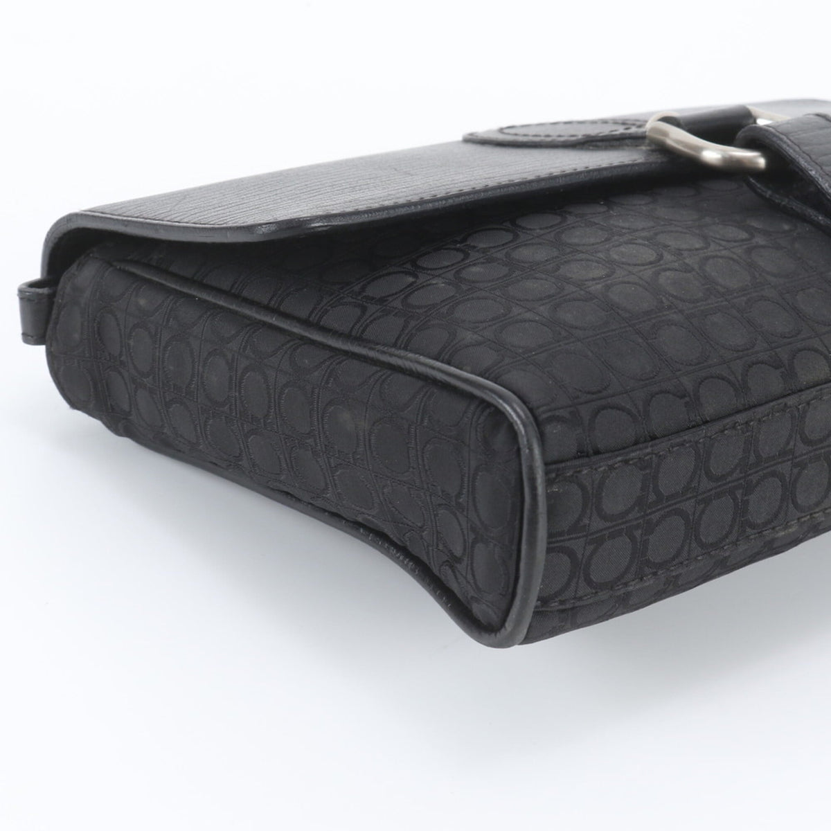 Salvatore Ferragamo Black Leather Nylon Clutch Bag Pouch (Pre-Owned)