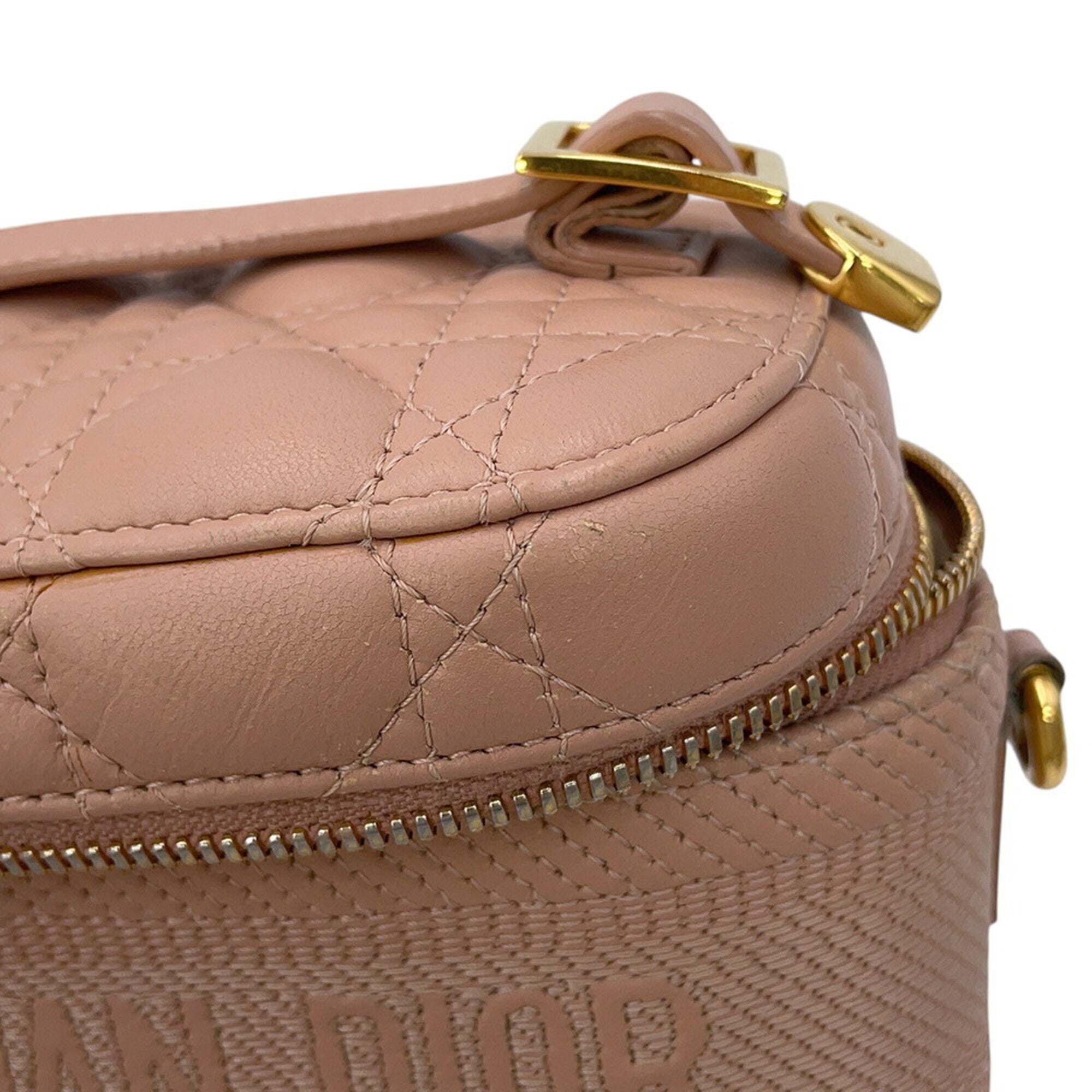Christian Dior Pink Beige Leather Handbag Vanity Bag (Pre-Owned)