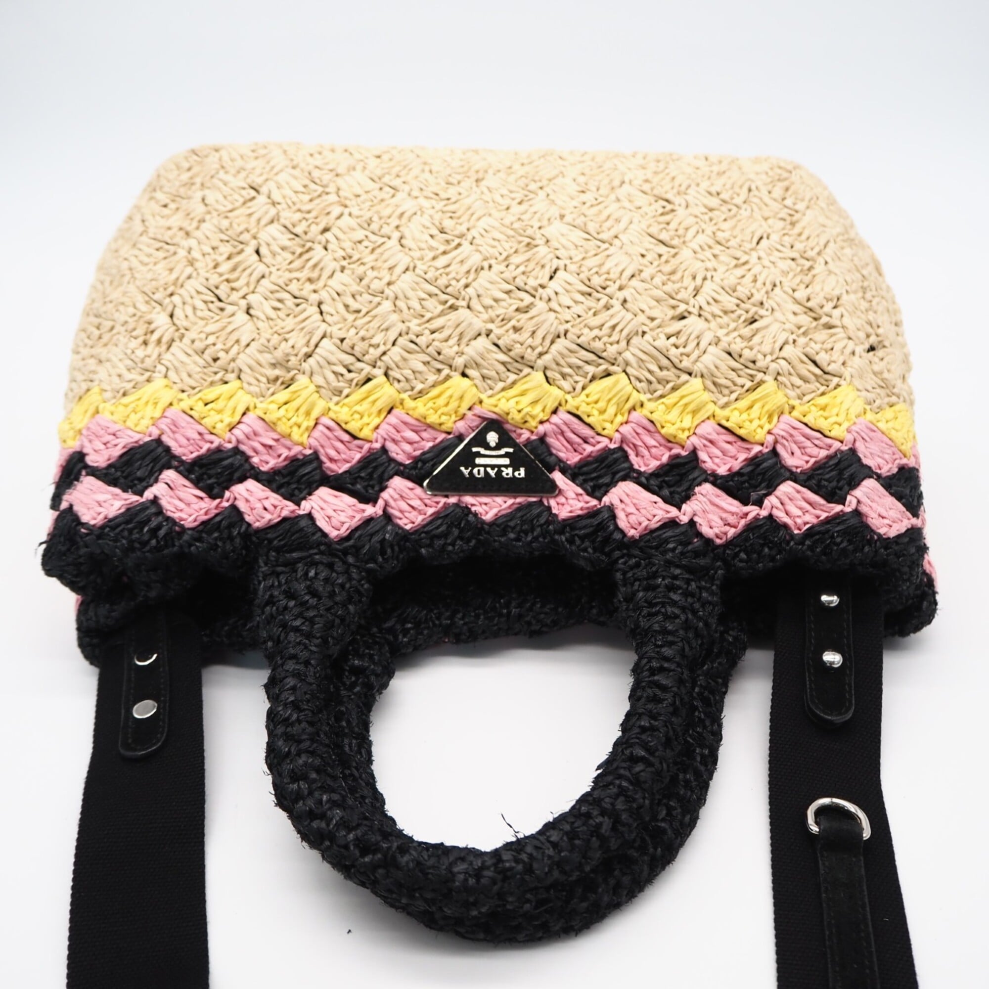 Prada Beige Multi-Color Raffia Handbag Shoulder Bag (Pre-Owned)