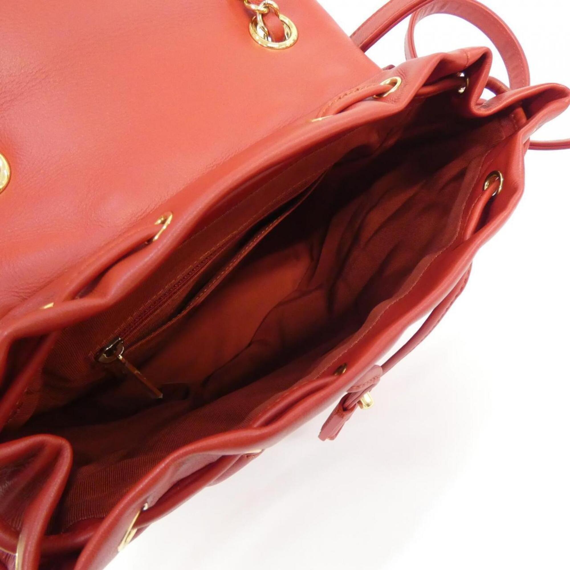 Chanel Red Color Leather Backpack (Pre-Owned)