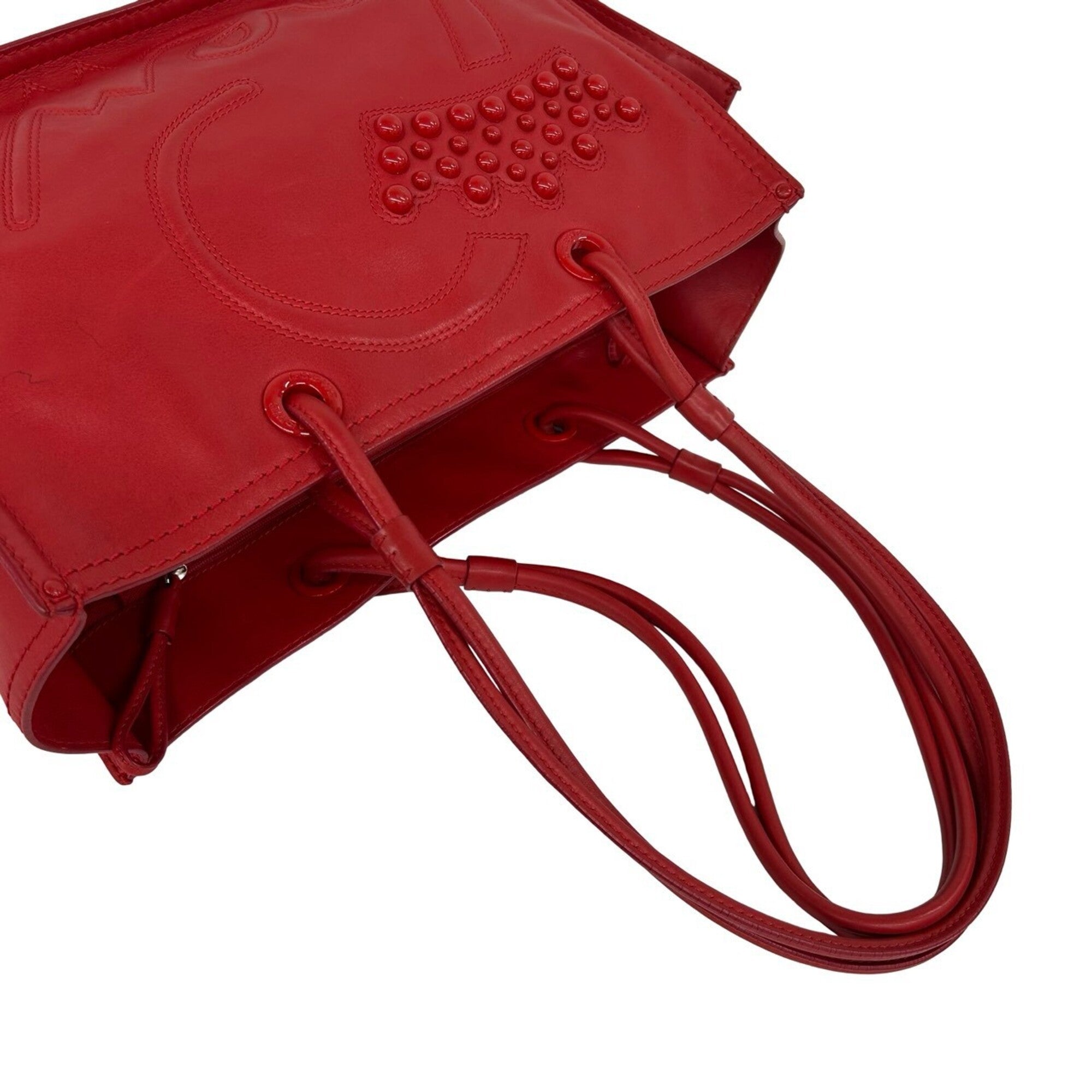 Loewe Red Color Leather Handbag Shoulder Bag Tote Bag (Pre-Owned)