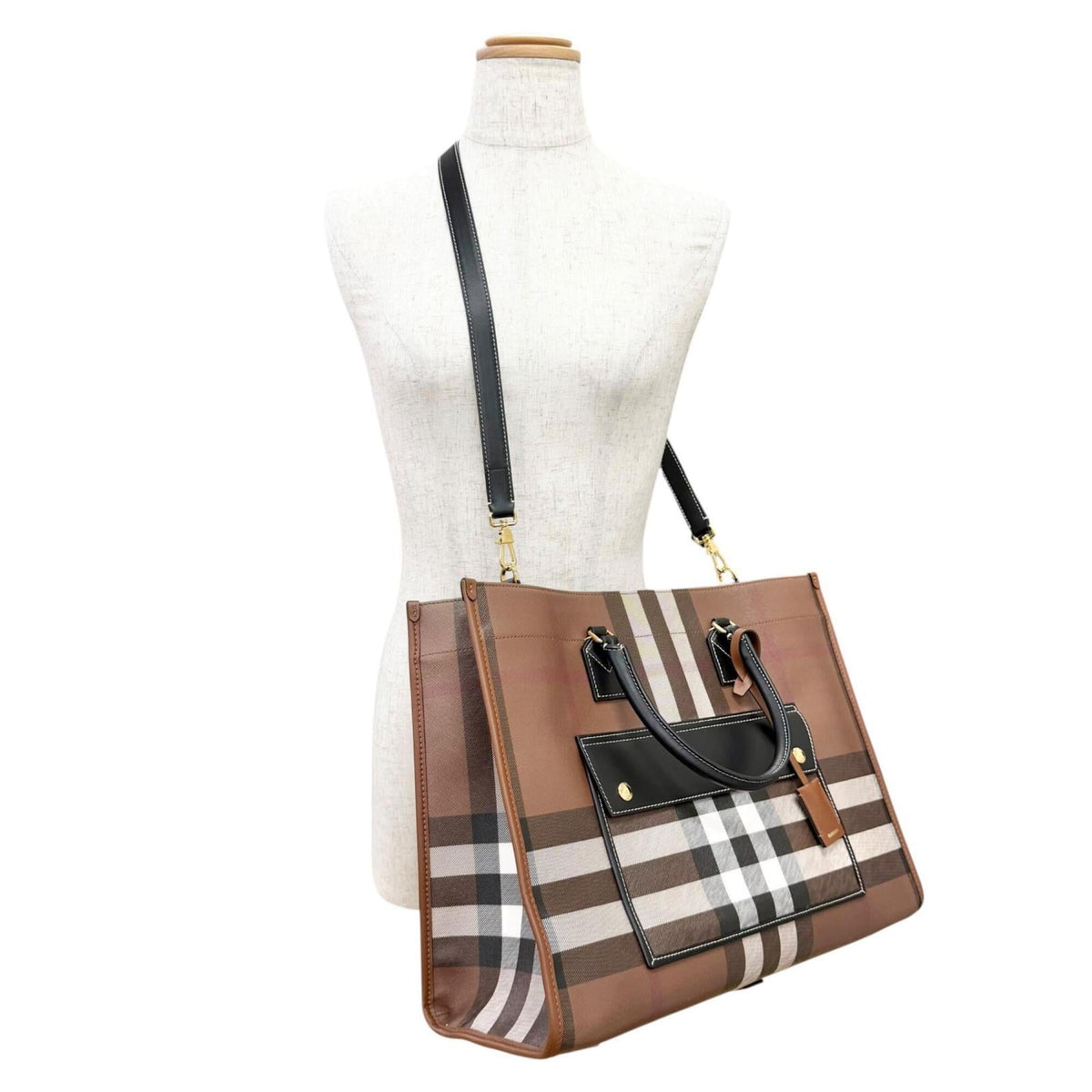 Burberry Brown Elastane Cotton Polyester Shoulder Bag Tote Bag (Pre-Owned)