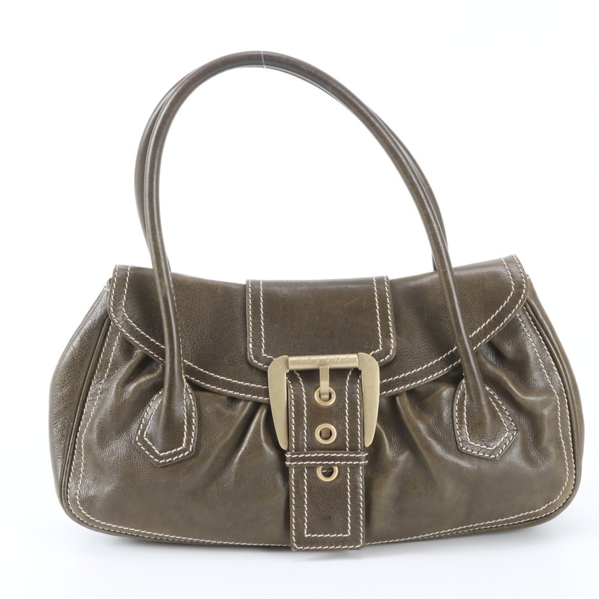Celine Green Khaki Leather Handbag Shoulder Bag (Pre-Owned)