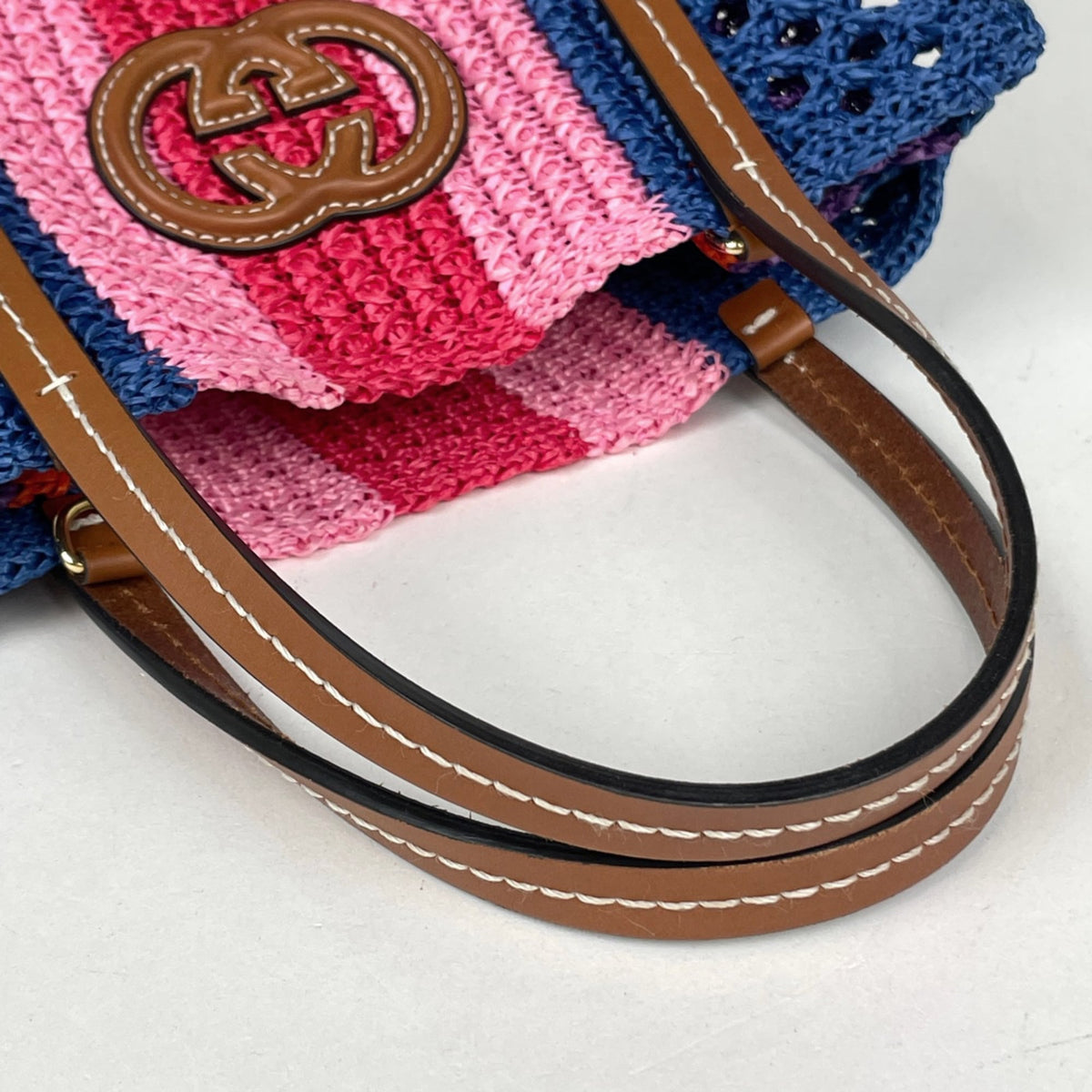 Gucci Brown Multi-Color Raffia Leather Handbag (Pre-Owned)