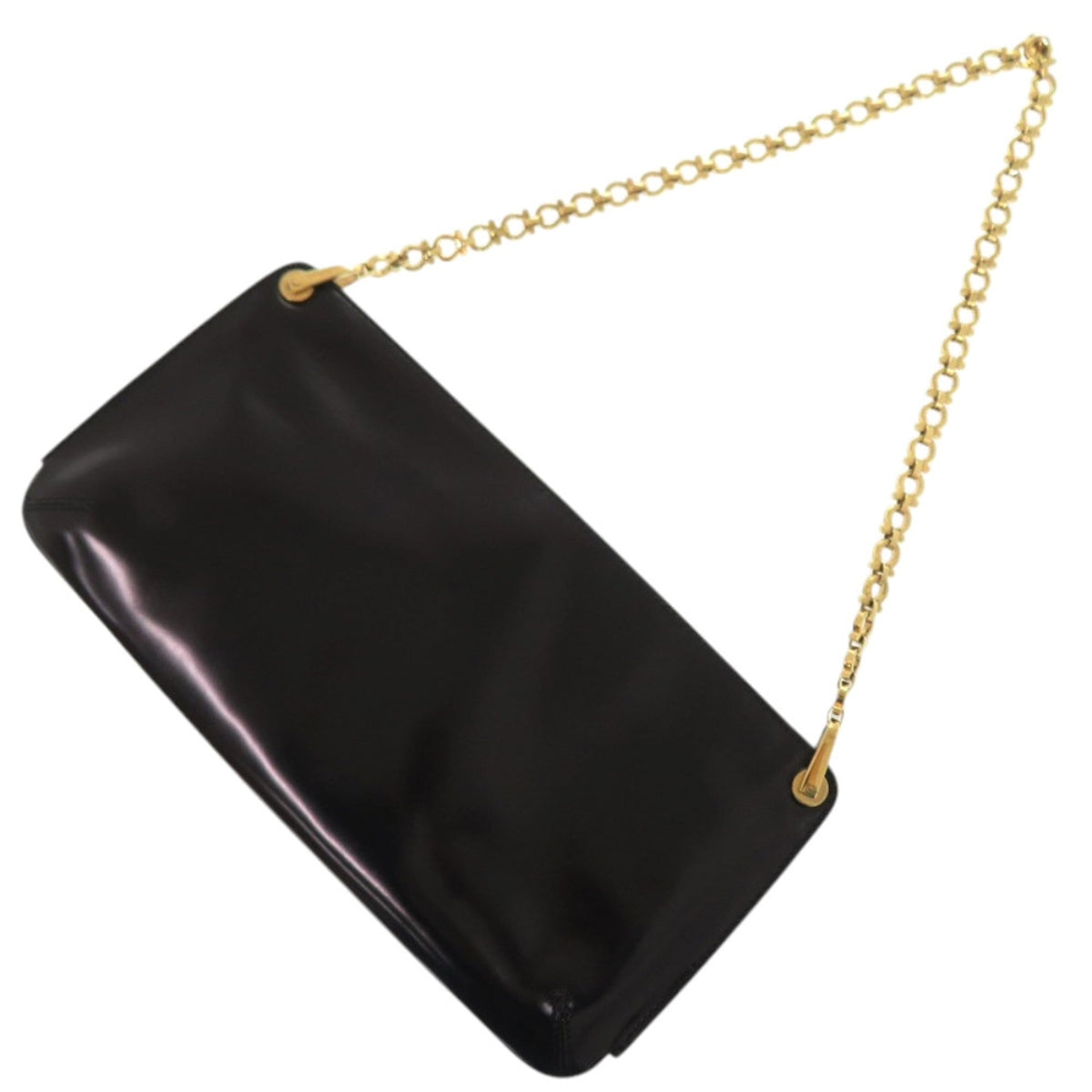 Salvatore Ferragamo Black Patent Leather Pochette Shoulder Bag (Pre-Owned)
